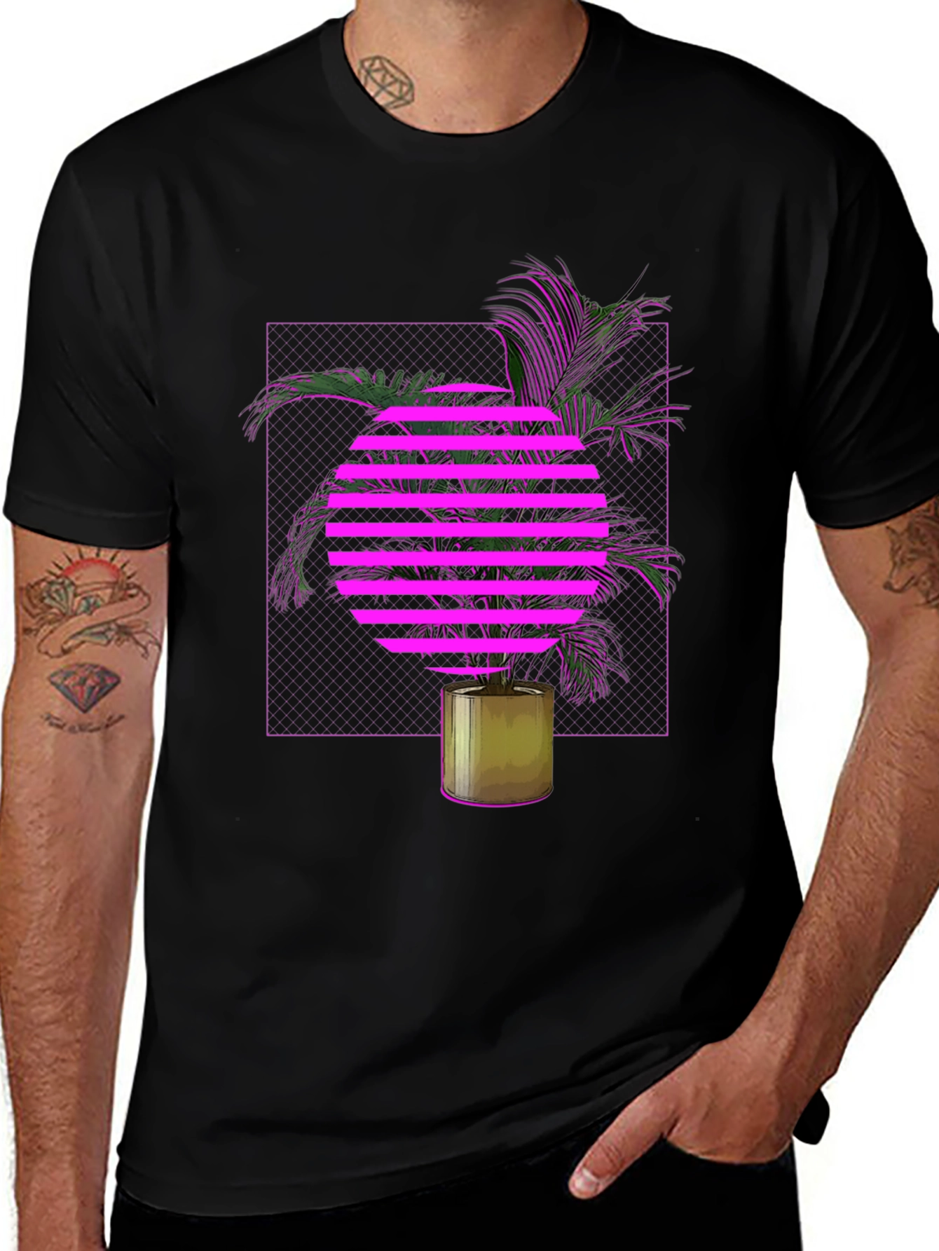Retro Wave T-Shirt with Palm Tree Design