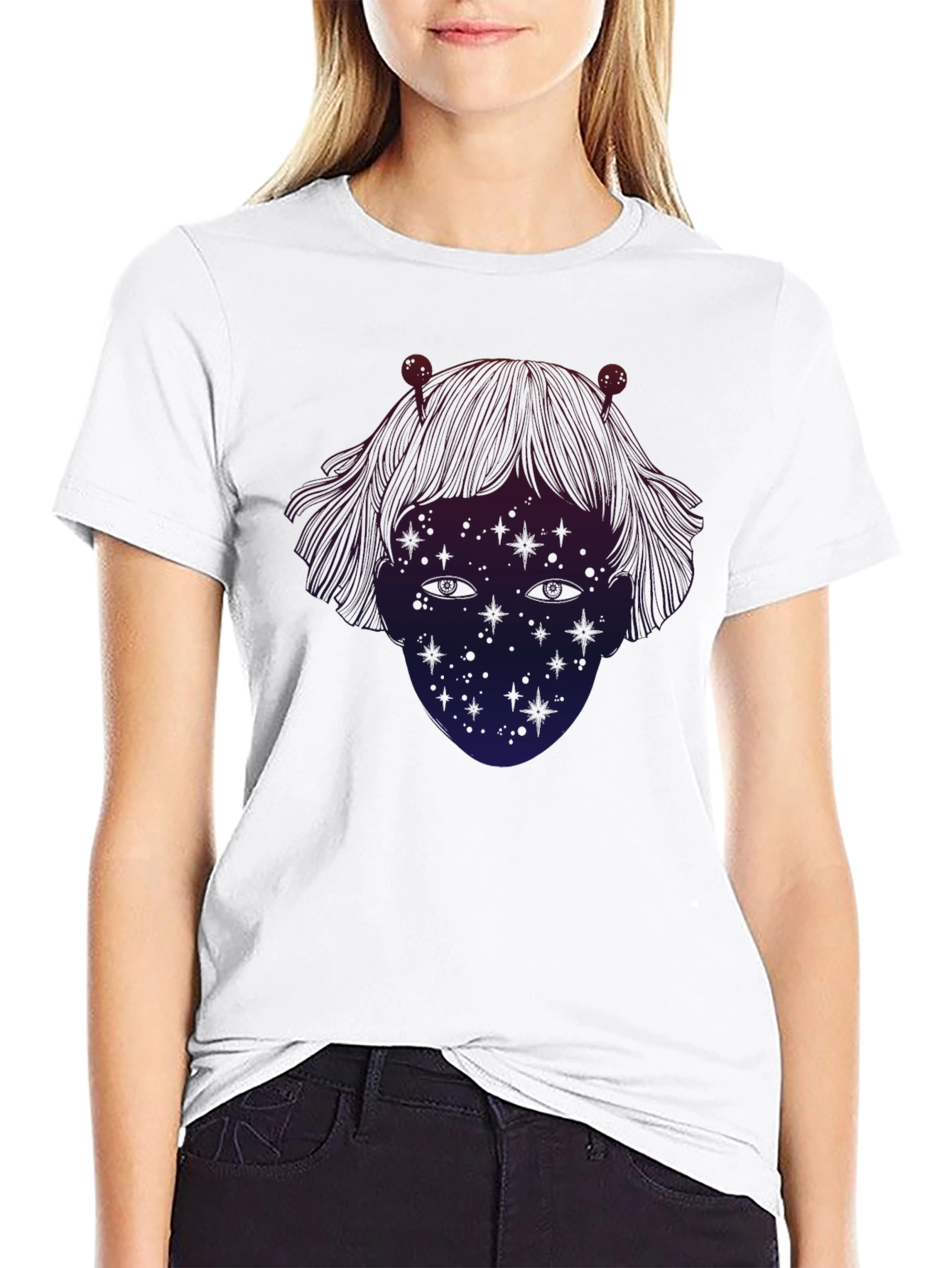 Cosmic Girl T-Shirt - Black - Unique Starry Design