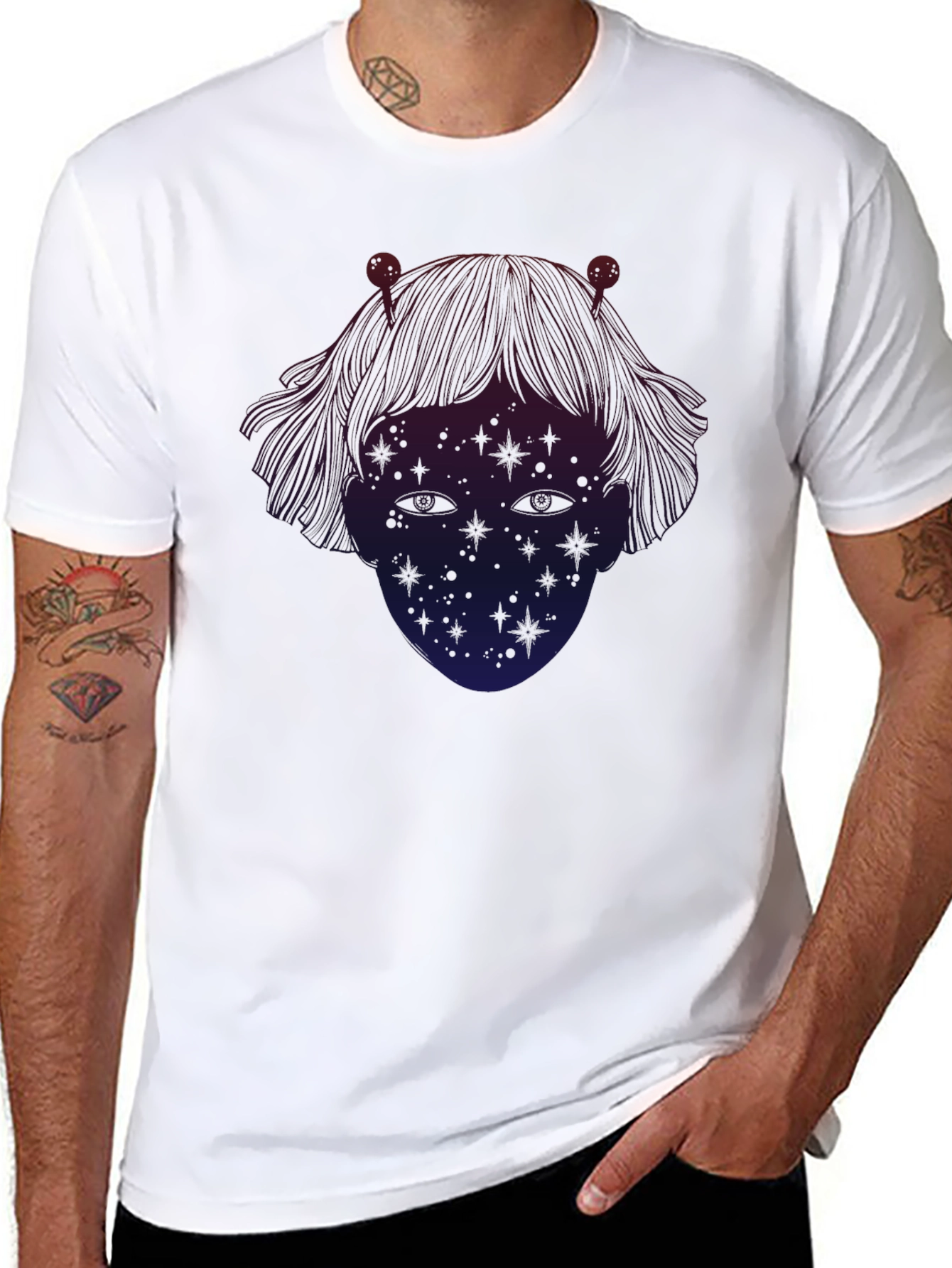 Cosmic Girl T-Shirt - Black - Unique Starry Design