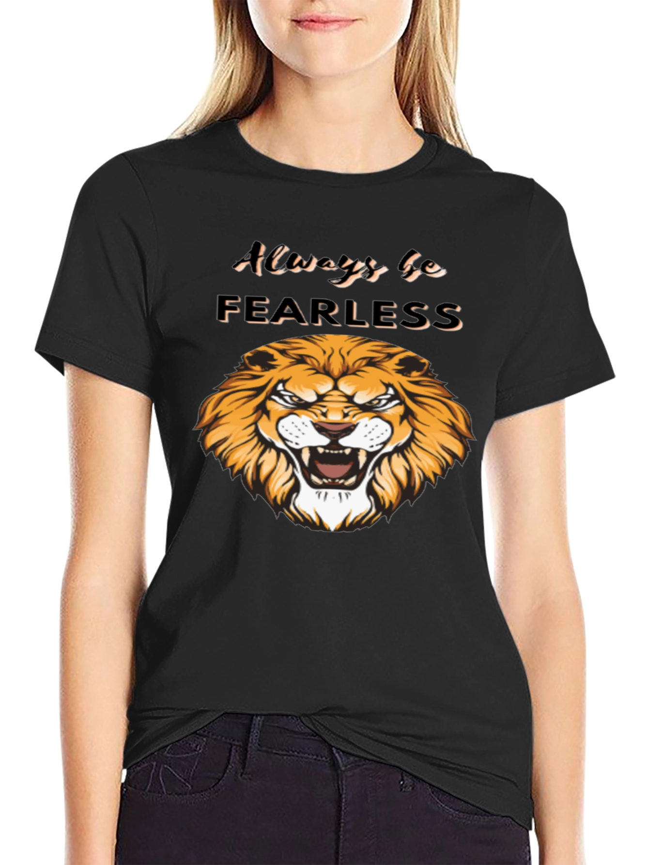 Always Be Fearless Lion Graphic Black T-Shirt