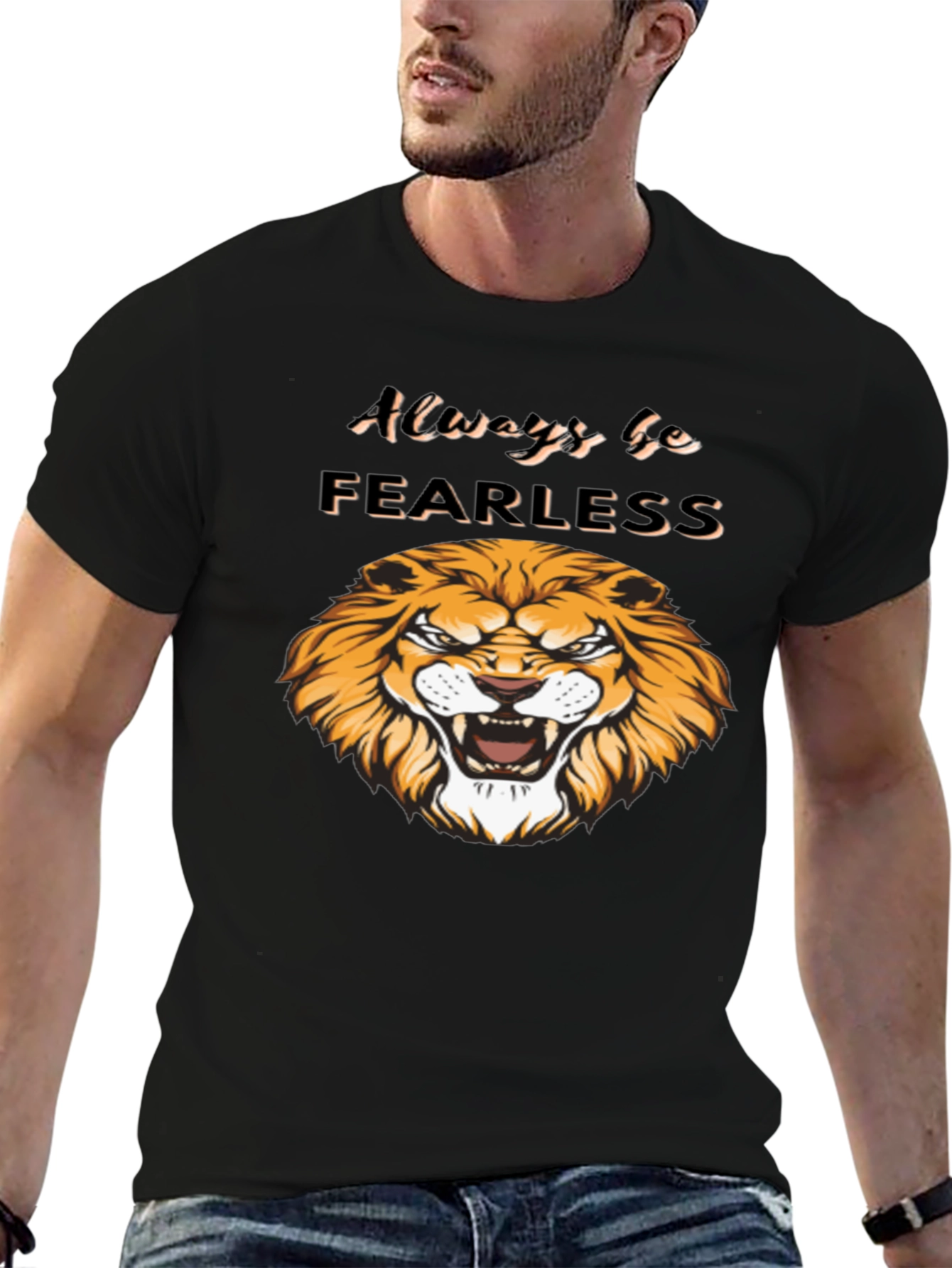 Always Be Fearless Lion Graphic Black T-Shirt