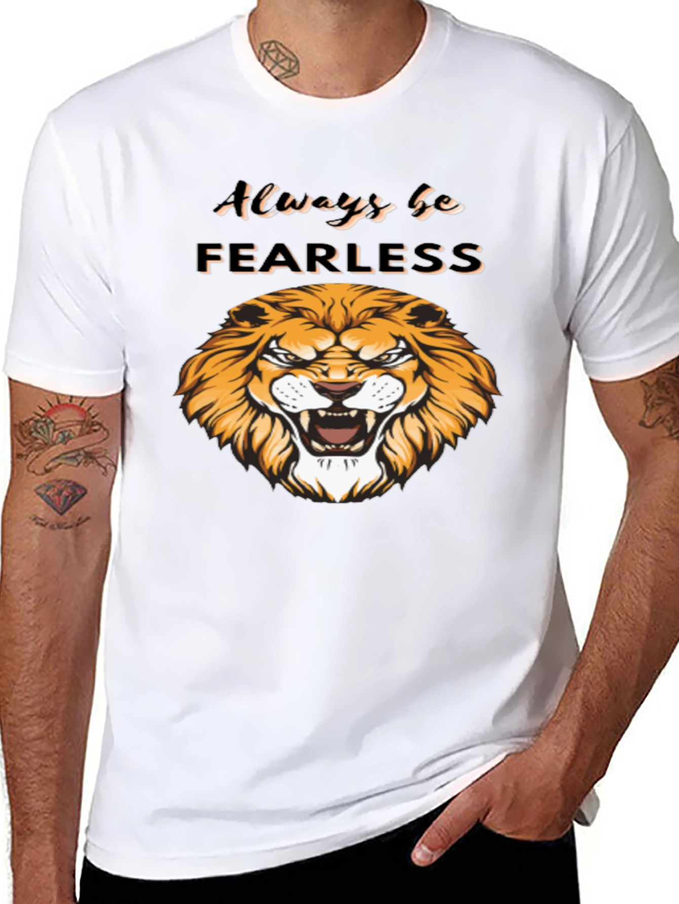 Always Be Fearless Lion Graphic Black T-Shirt