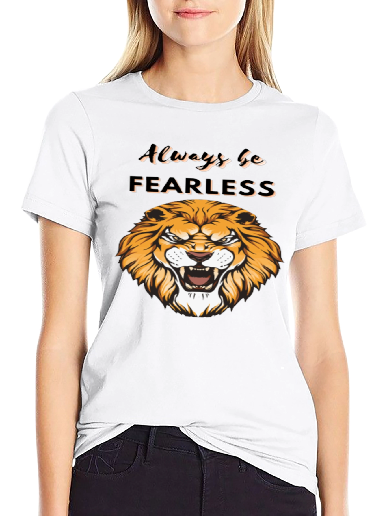 Always Be Fearless Lion Graphic Black T-Shirt