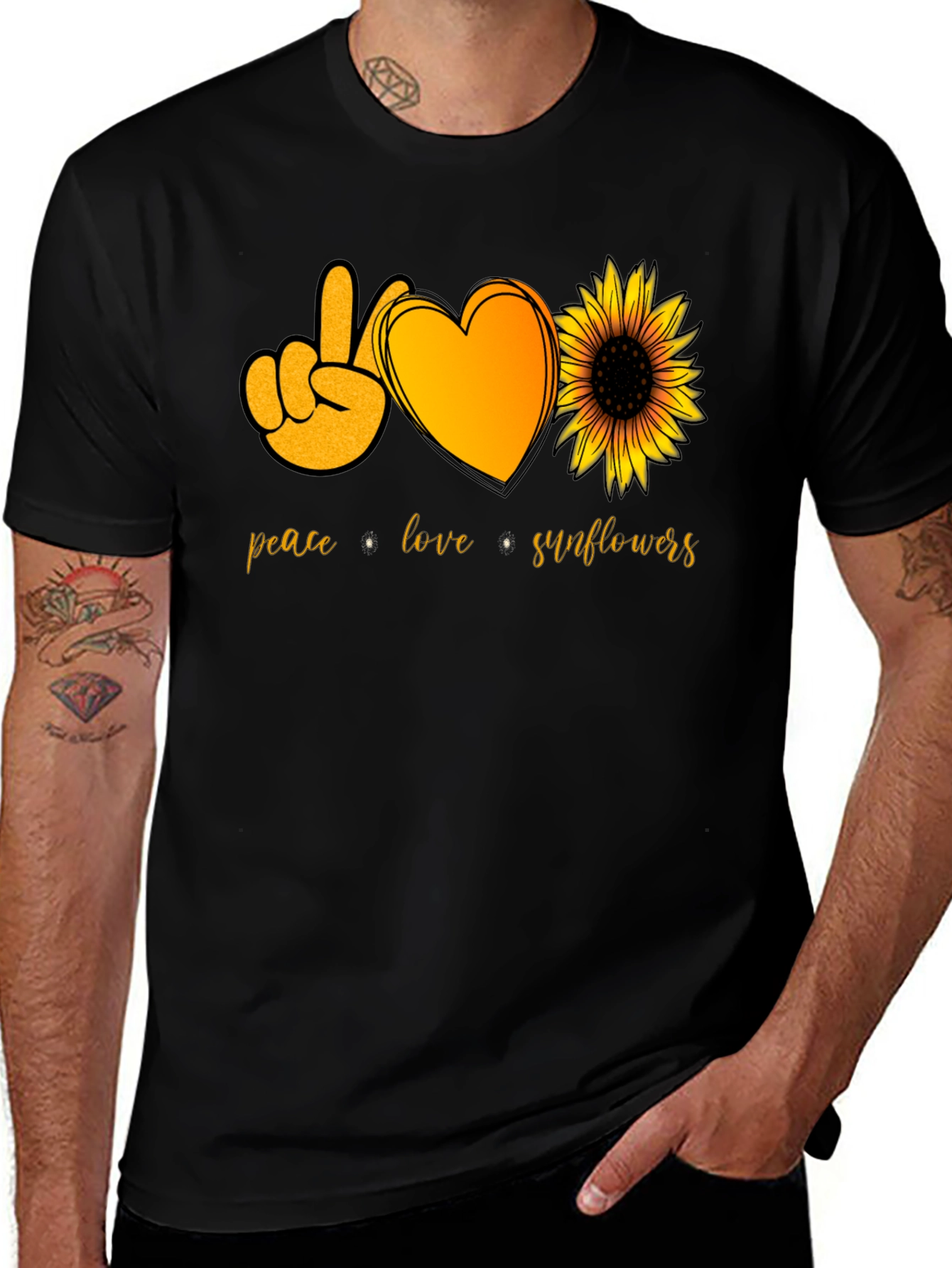 Peace Love Sunflowers Black T-Shirt