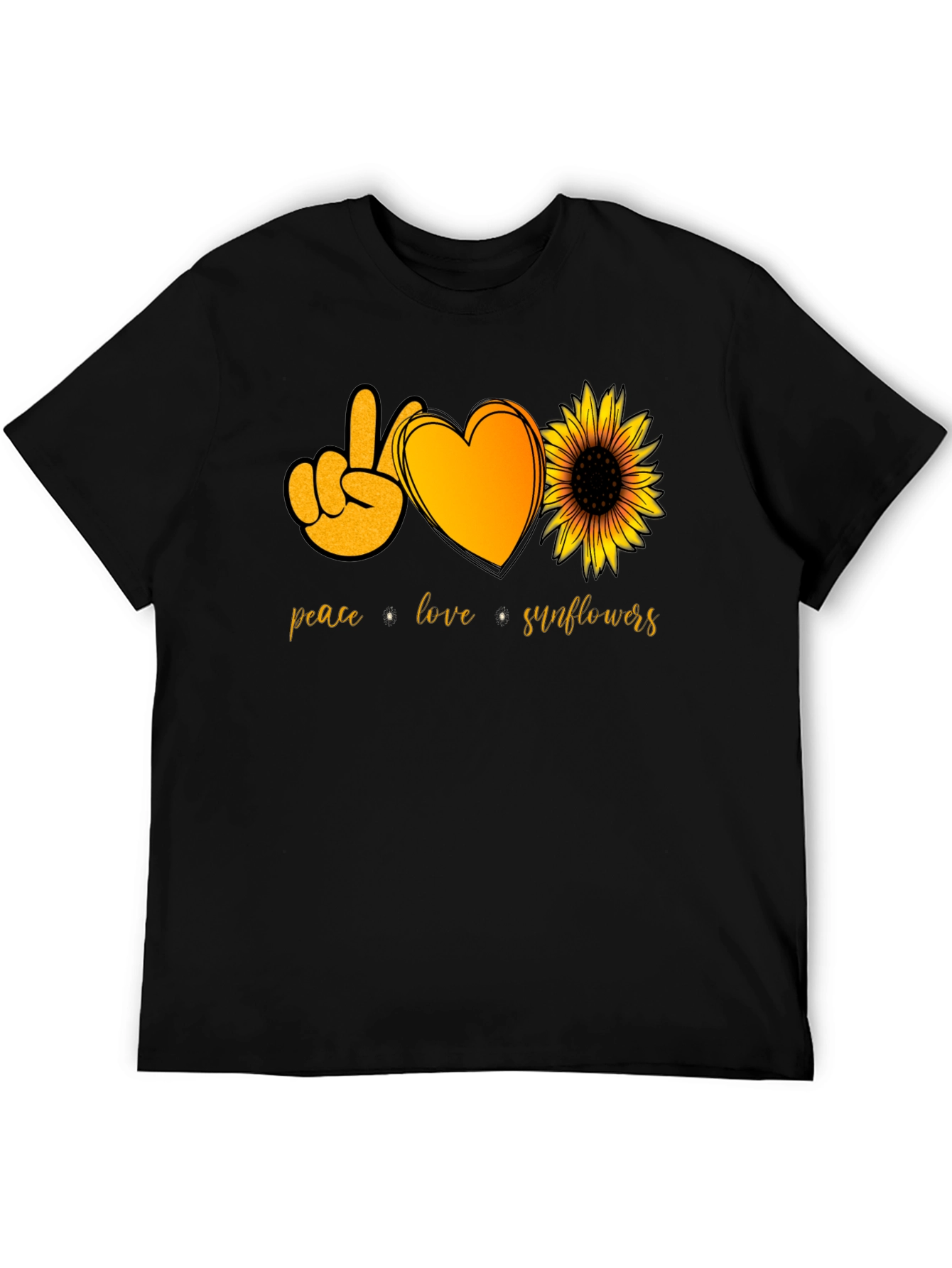 Peace Love Sunflowers Black T-Shirt