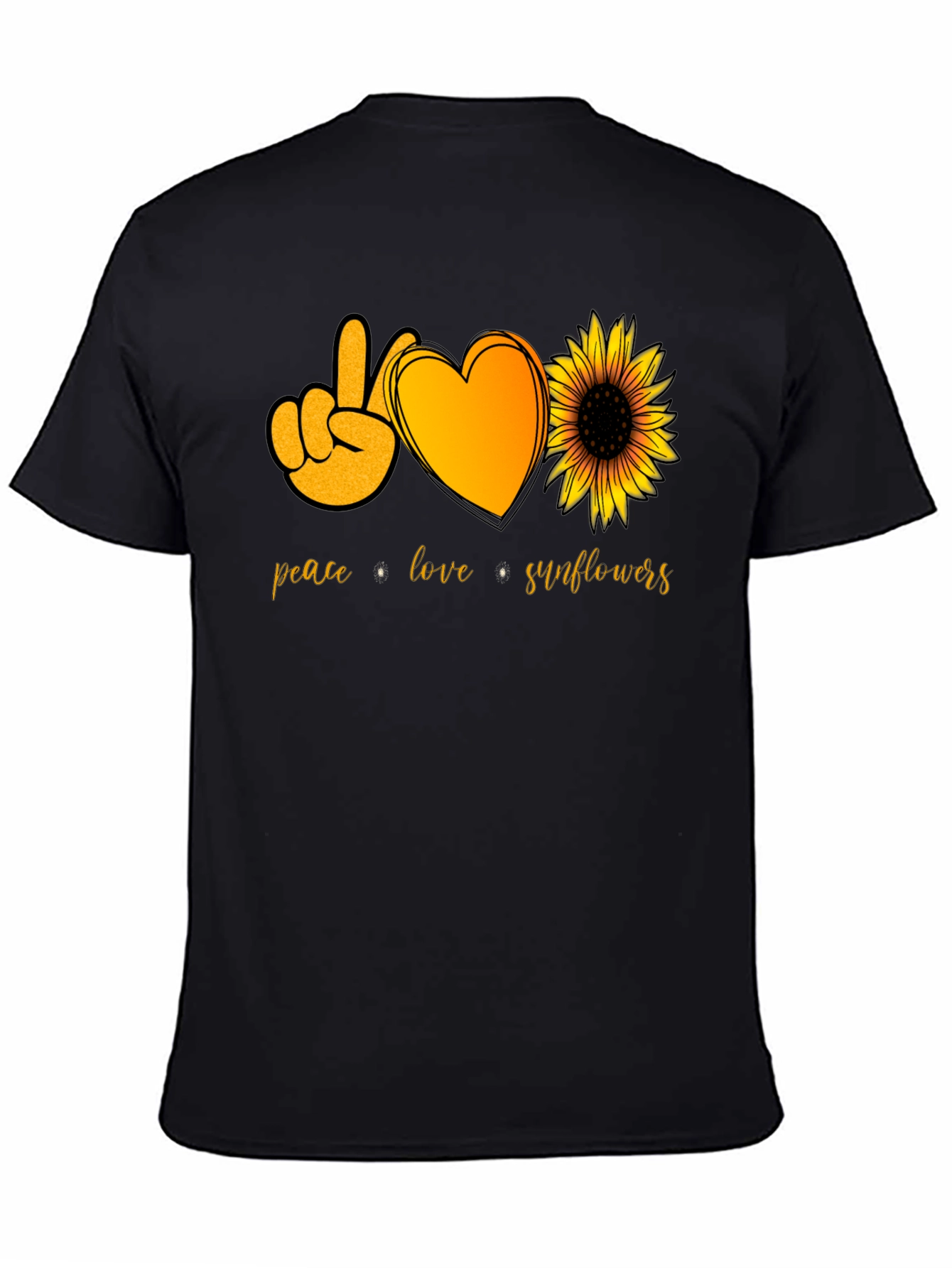 Peace Love Sunflowers Black T-Shirt
