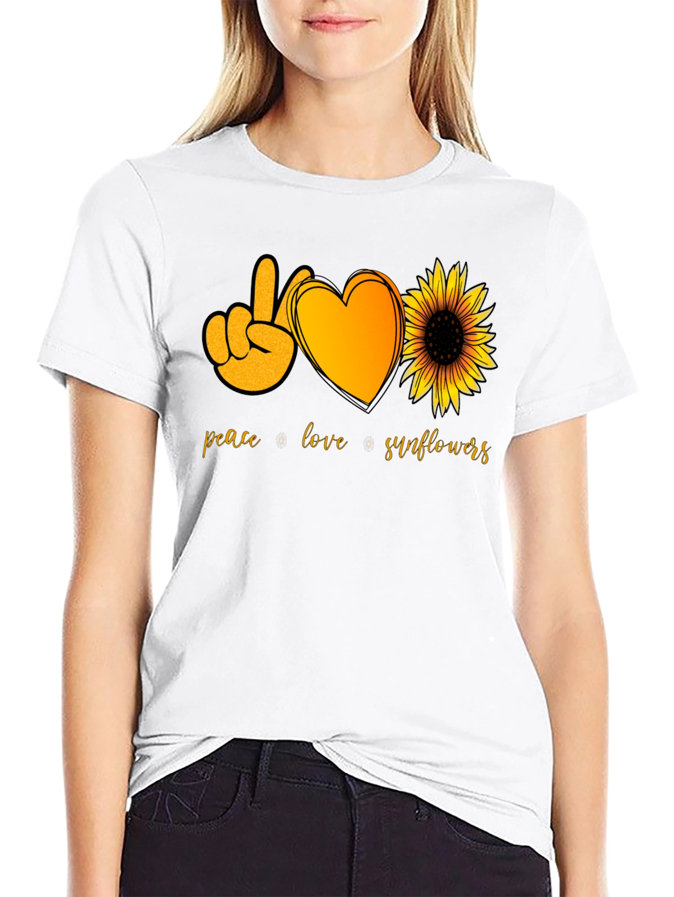 Peace Love Sunflowers Black T-Shirt