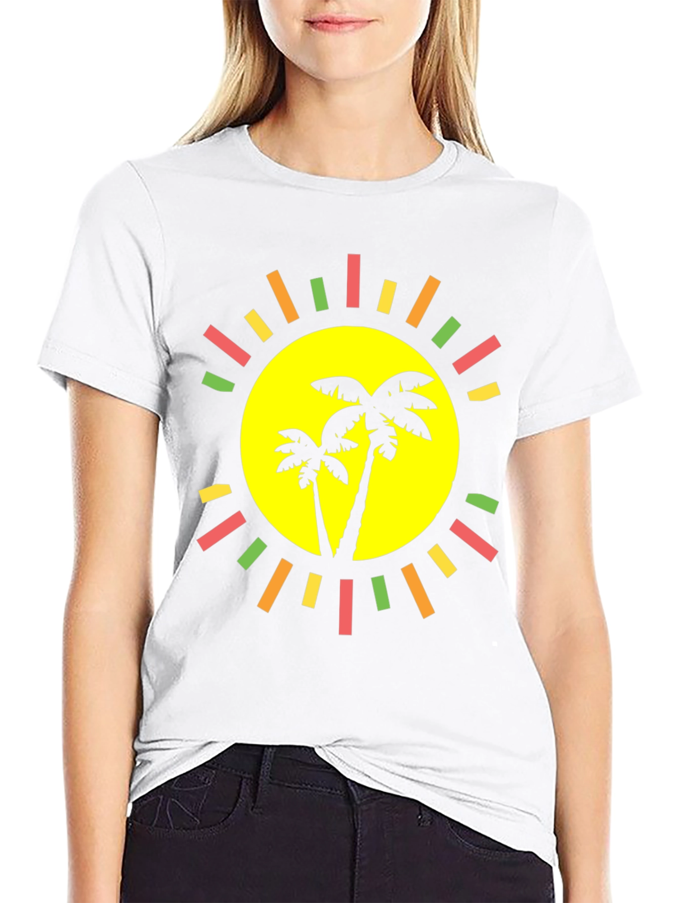 Tropical Palm Tree Sun Graphic Black T-Shirt