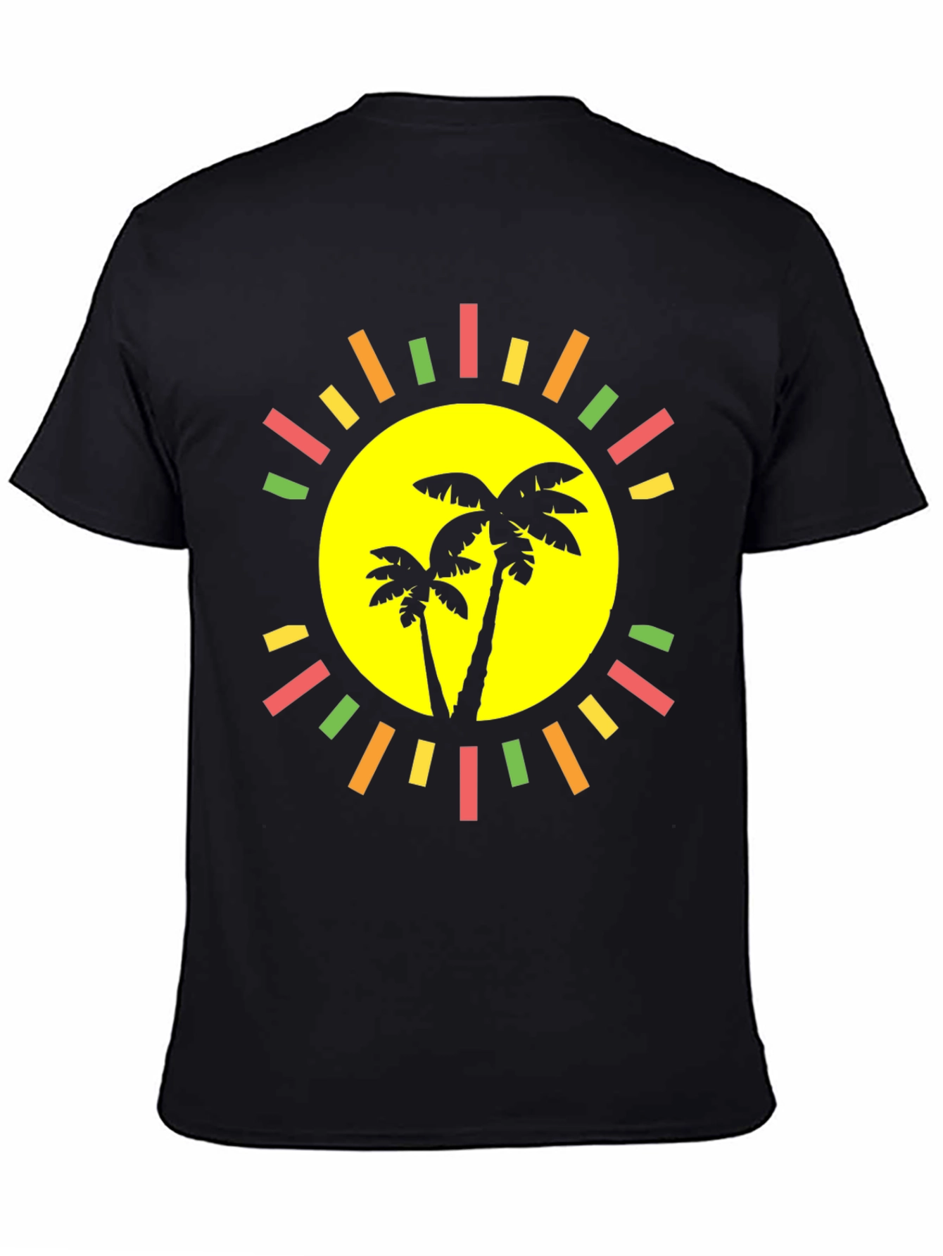 Tropical Palm Tree Sun Graphic Black T-Shirt