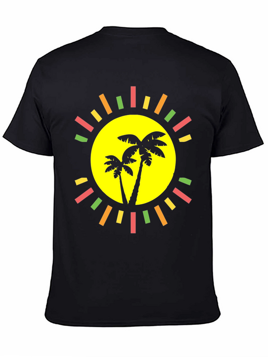 Tropical Palm Tree Sun Graphic Black T-Shirt