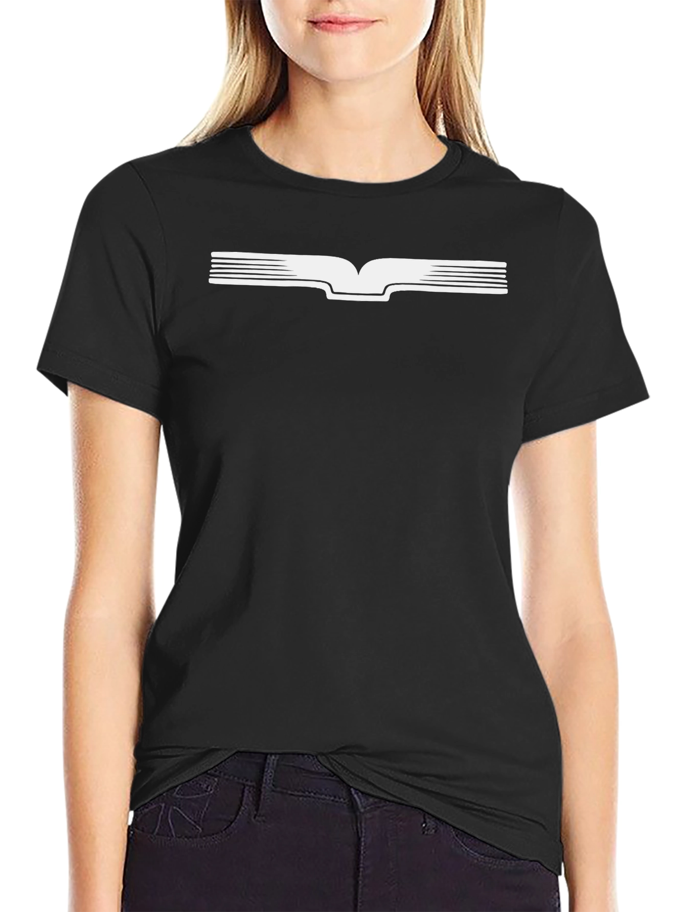 Black T-Shirt with White Graphic Book Design