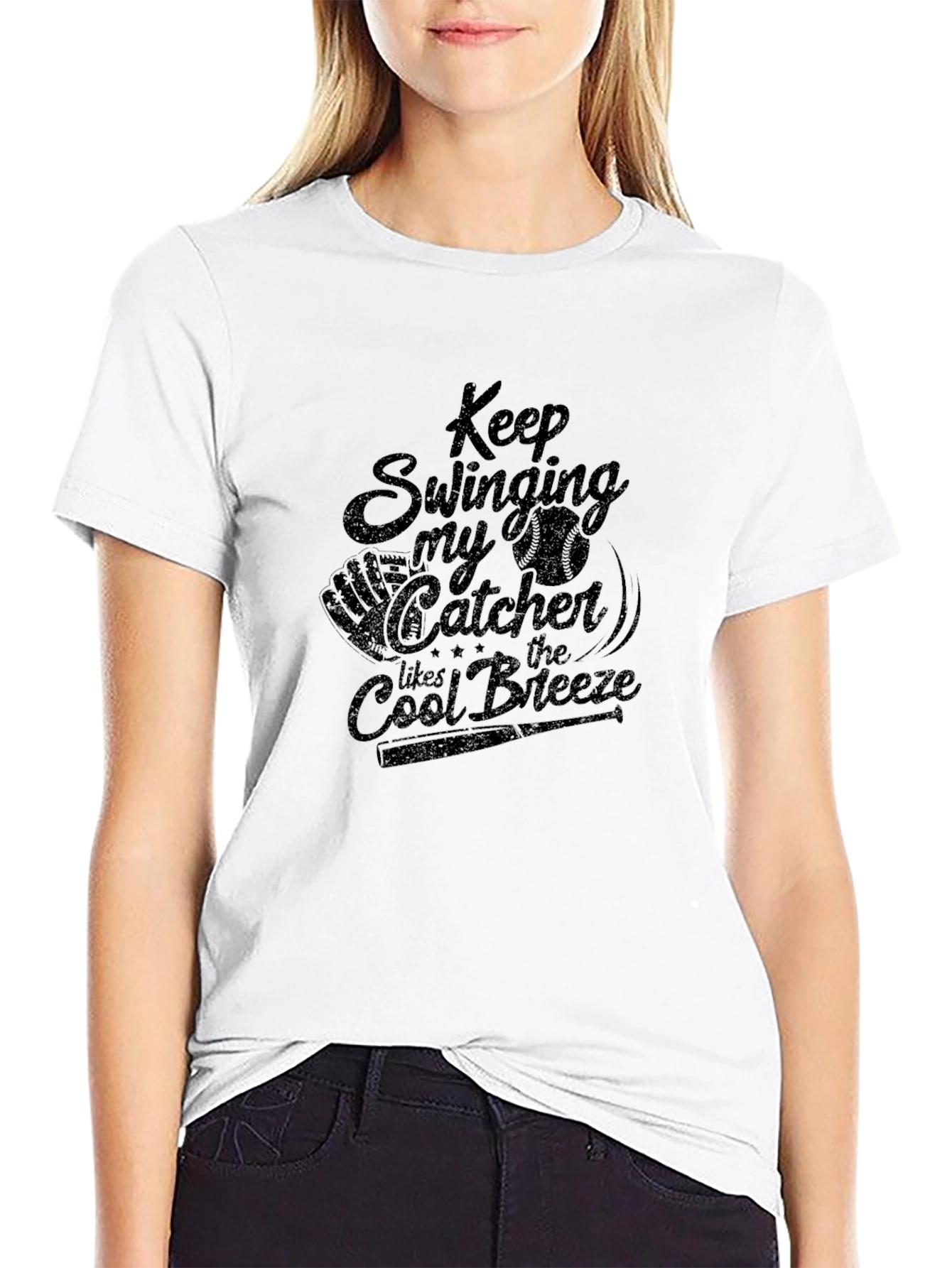 Keep Swinging Catcher Graphic T-Shirt