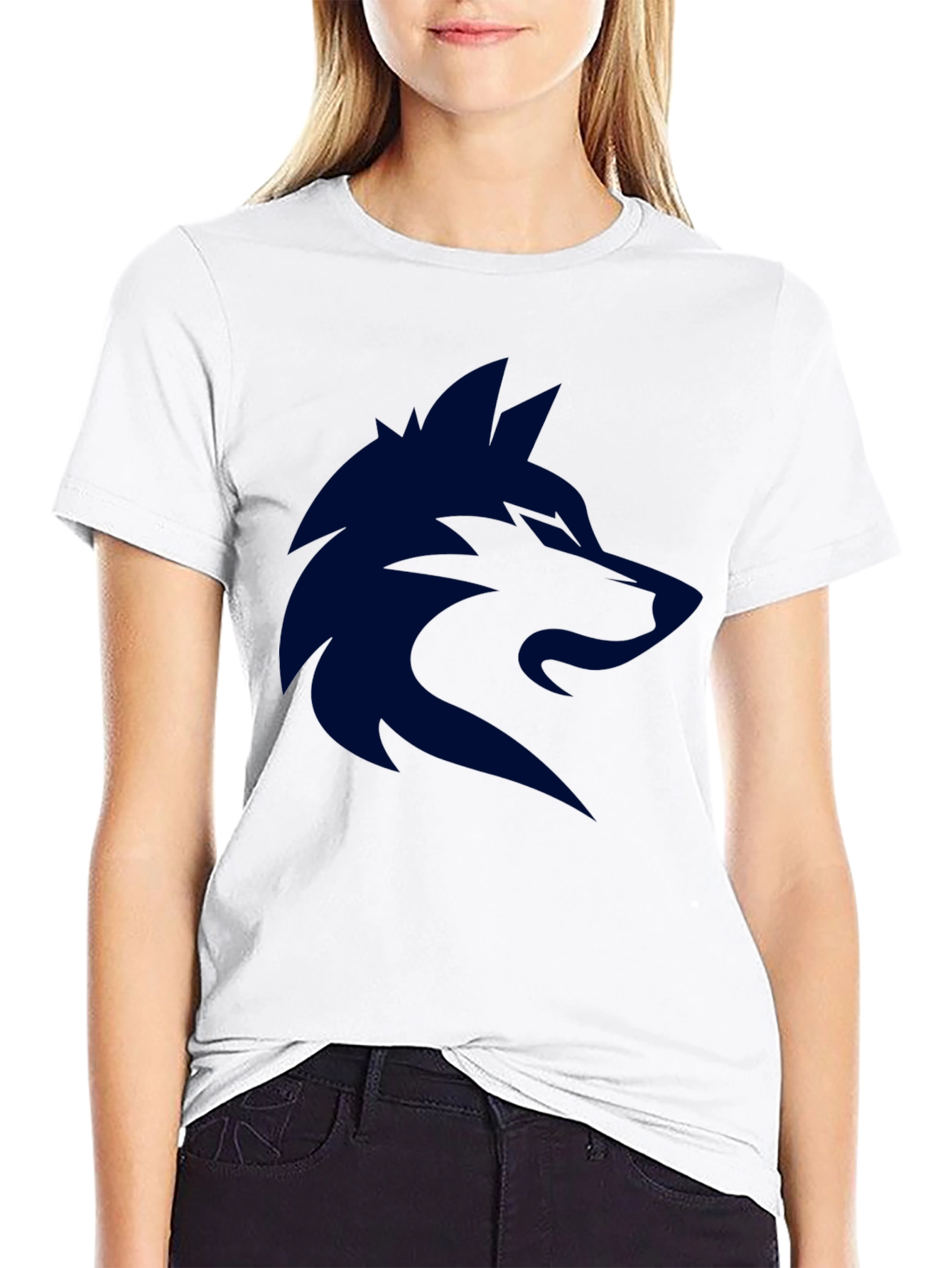 Mens Black T-Shirt with Wolf Graphic