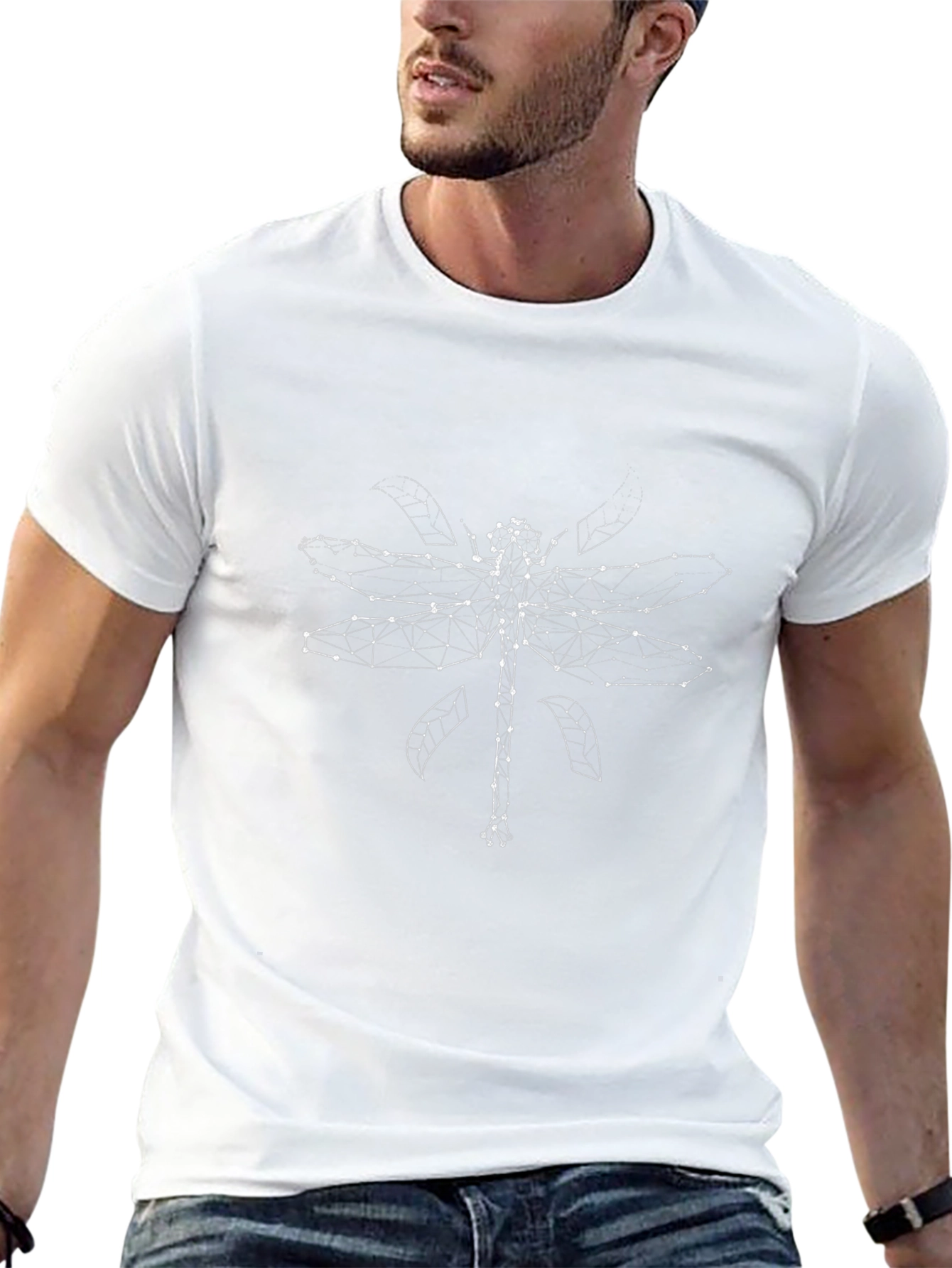 Geometric Dragonfly Graphic T-Shirt - Black