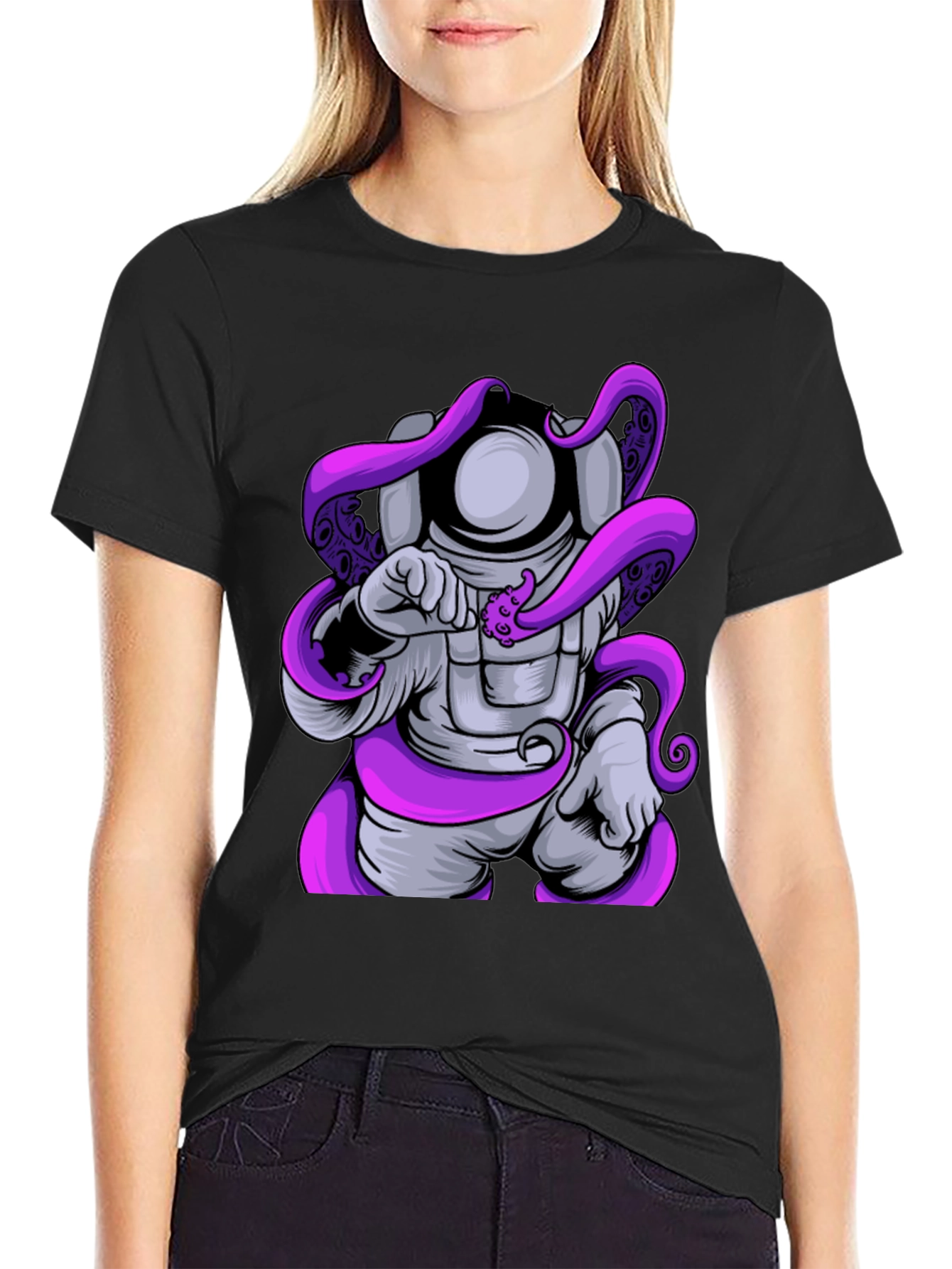 Astronaut Octopus T-Shirt - Black Graphic Tee
