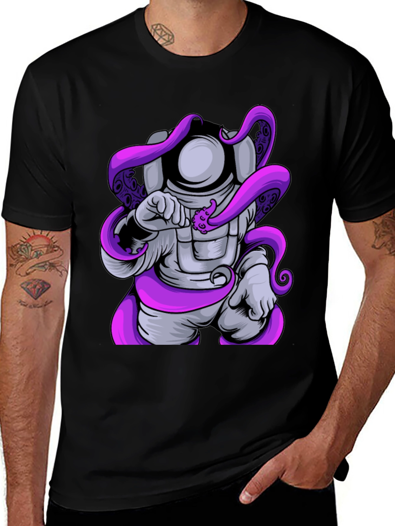 Astronaut Octopus T-Shirt - Black Graphic Tee