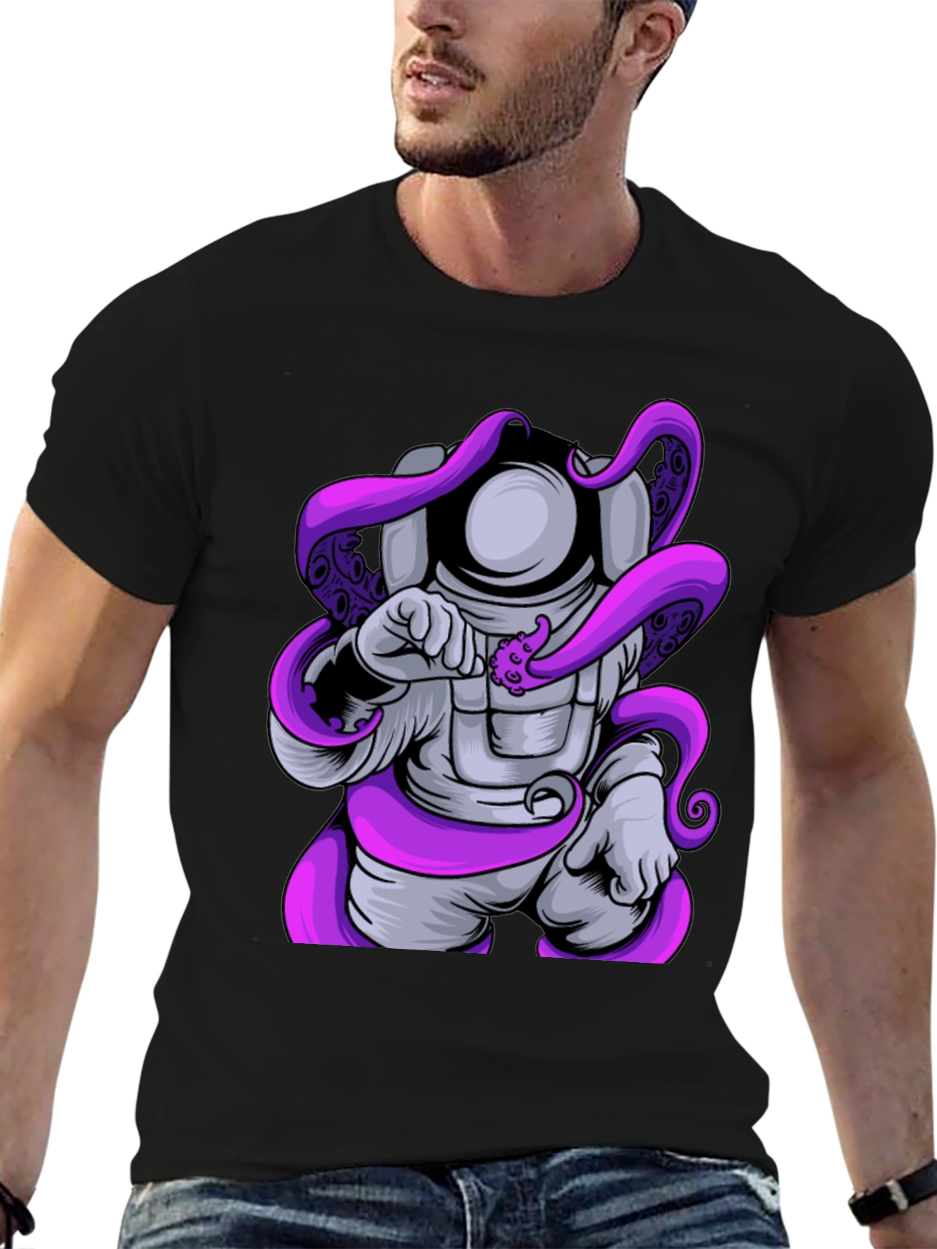 Astronaut Octopus T-Shirt - Black Graphic Tee