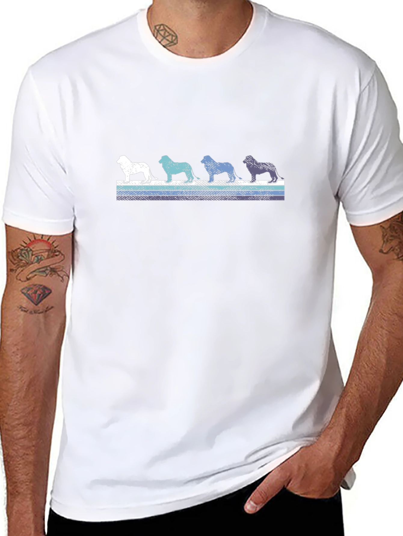 Bulldog Silhouette Retro Striped Black T-Shirt