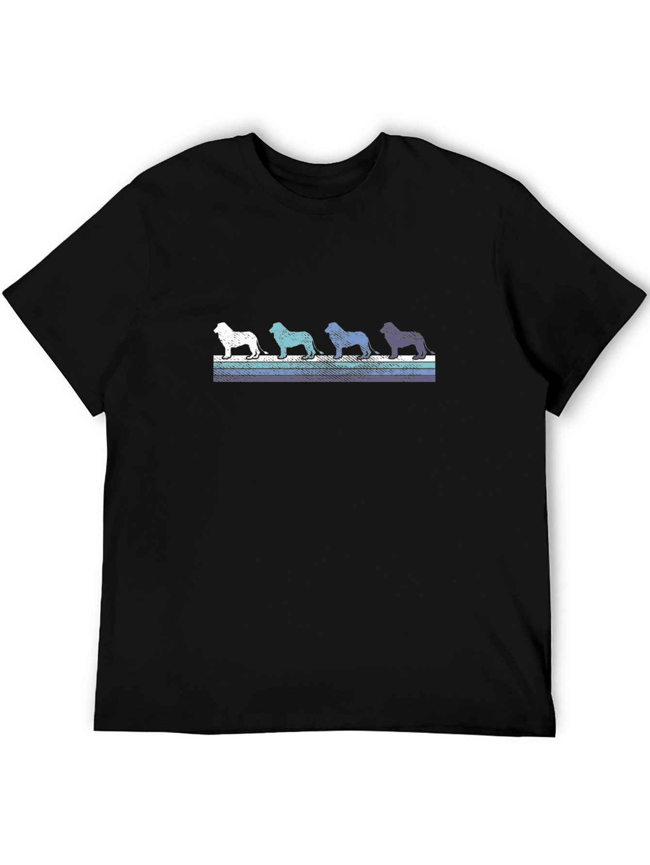 Bulldog Silhouette Retro Striped Black T-Shirt