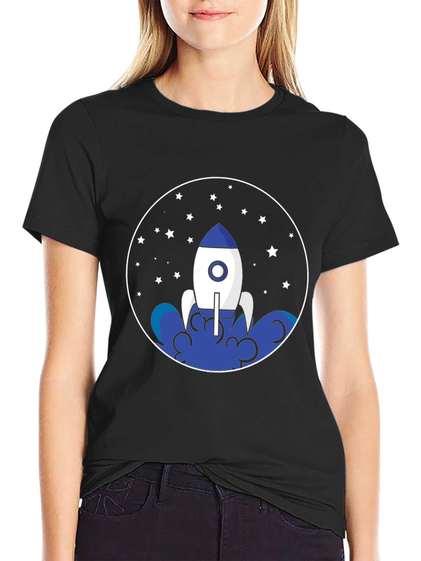 Rocket Launch T-Shirt - Black Space Design