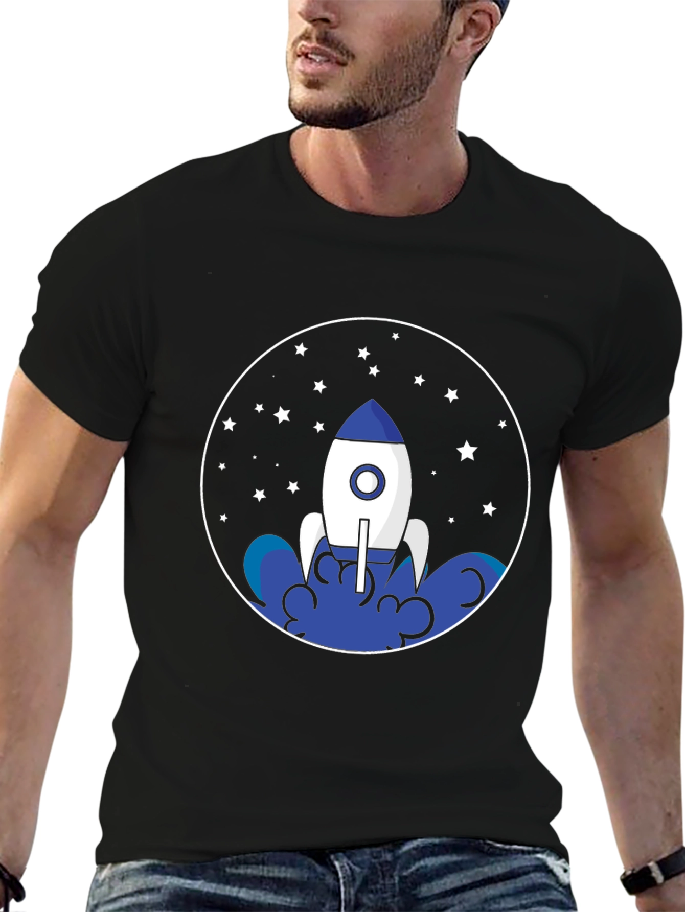 Rocket Launch T-Shirt - Black Space Design