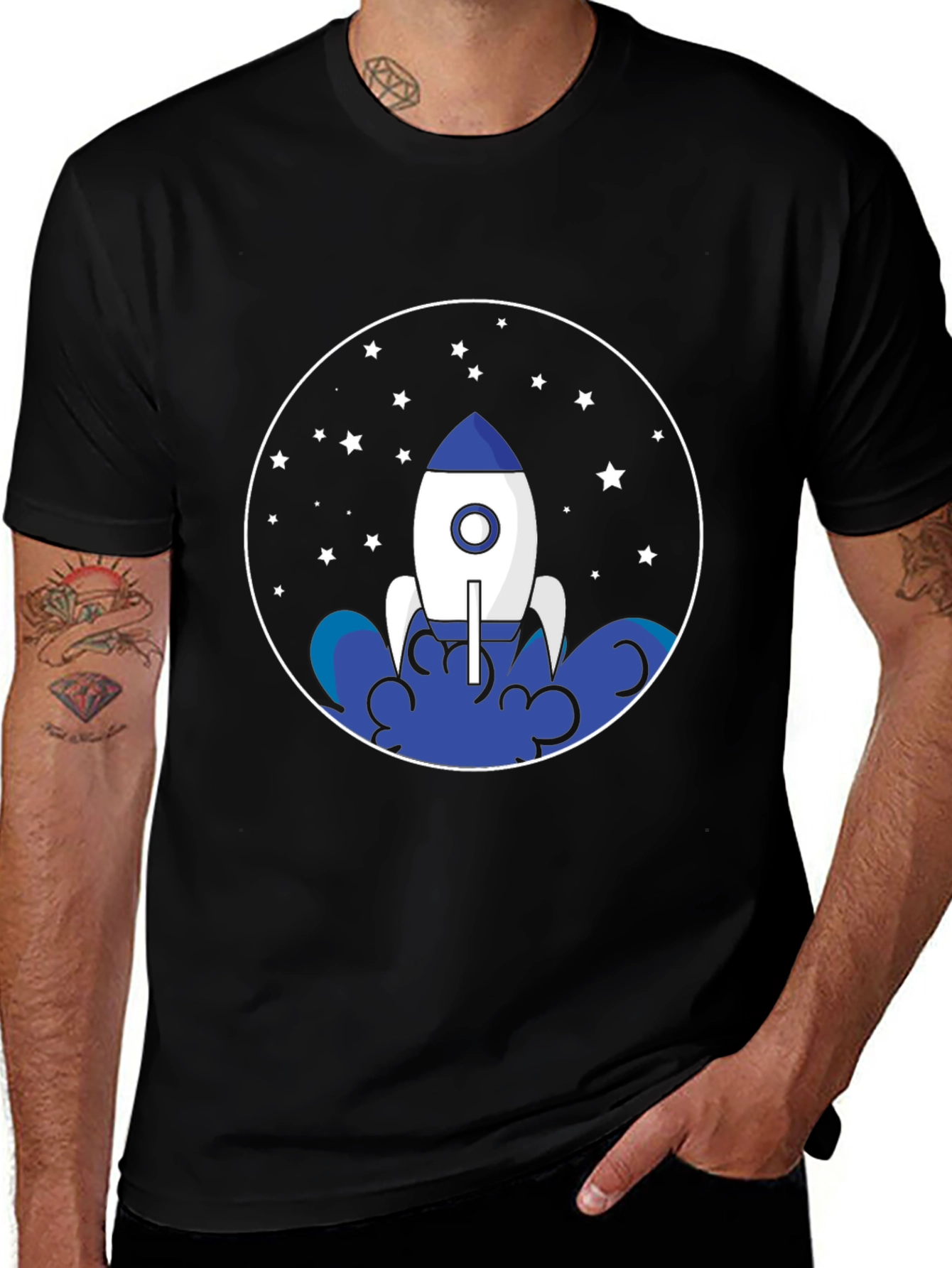 Rocket Launch T-Shirt - Black Space Design