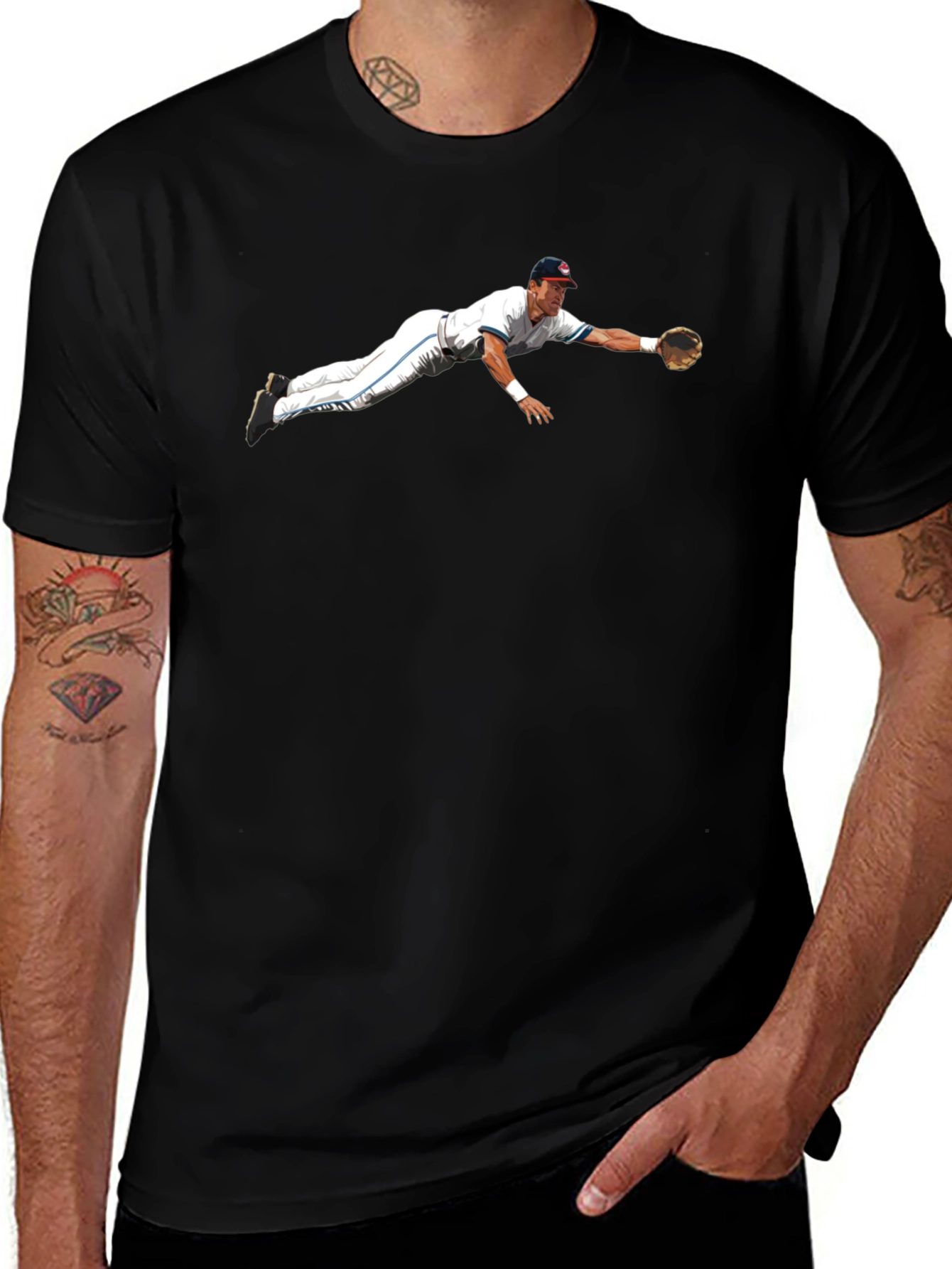 Diving Catch Baseball Graphic Tee
