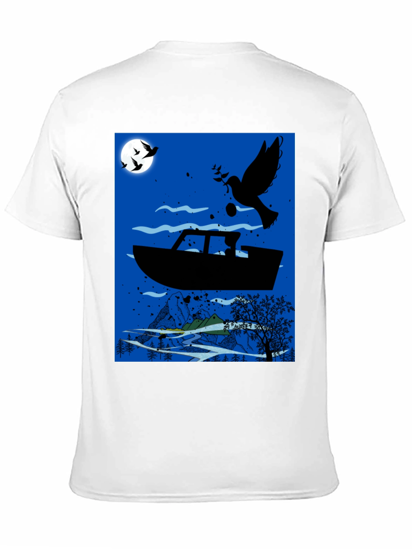 Peace Dove Boat Graphic Tee - Black Cotton Blend
