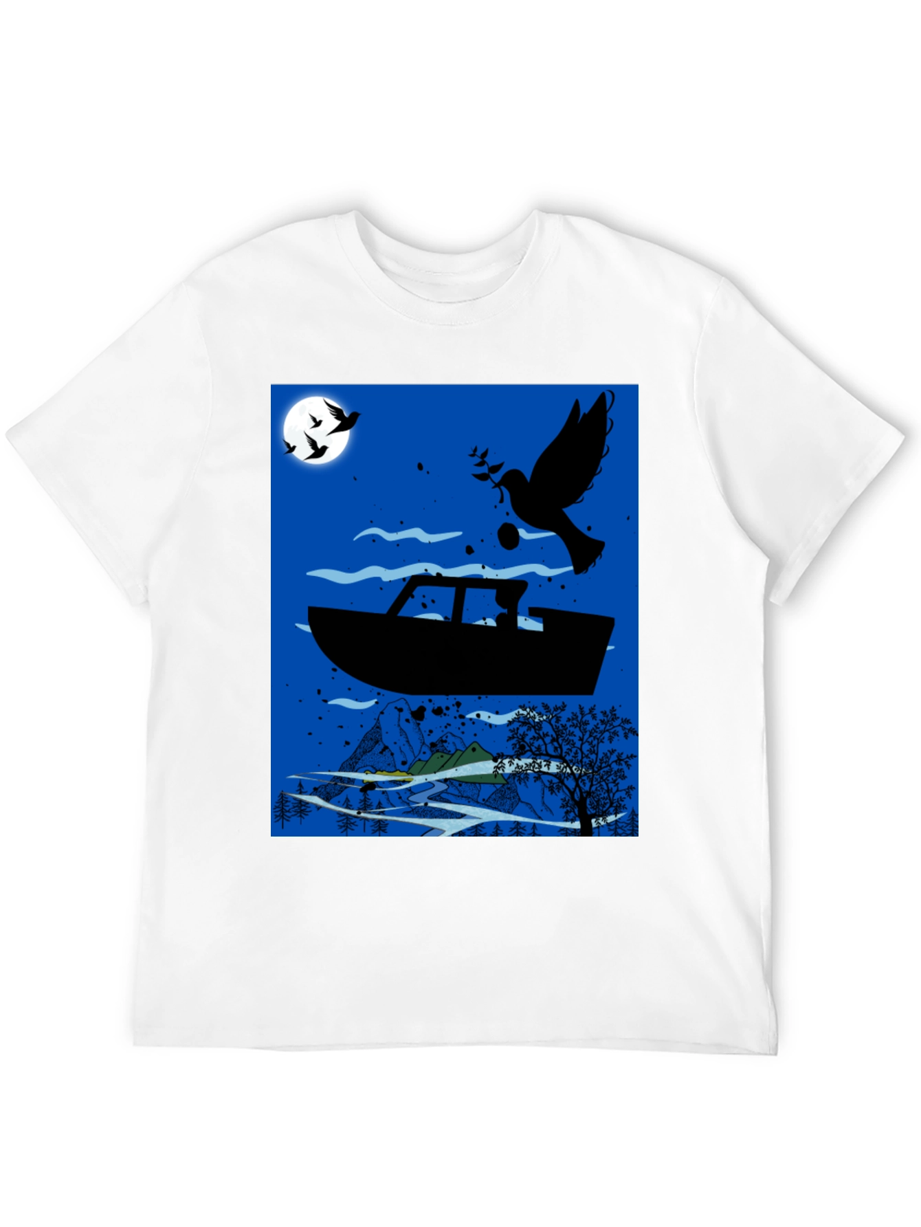 Peace Dove Boat Graphic Tee - Black Cotton Blend