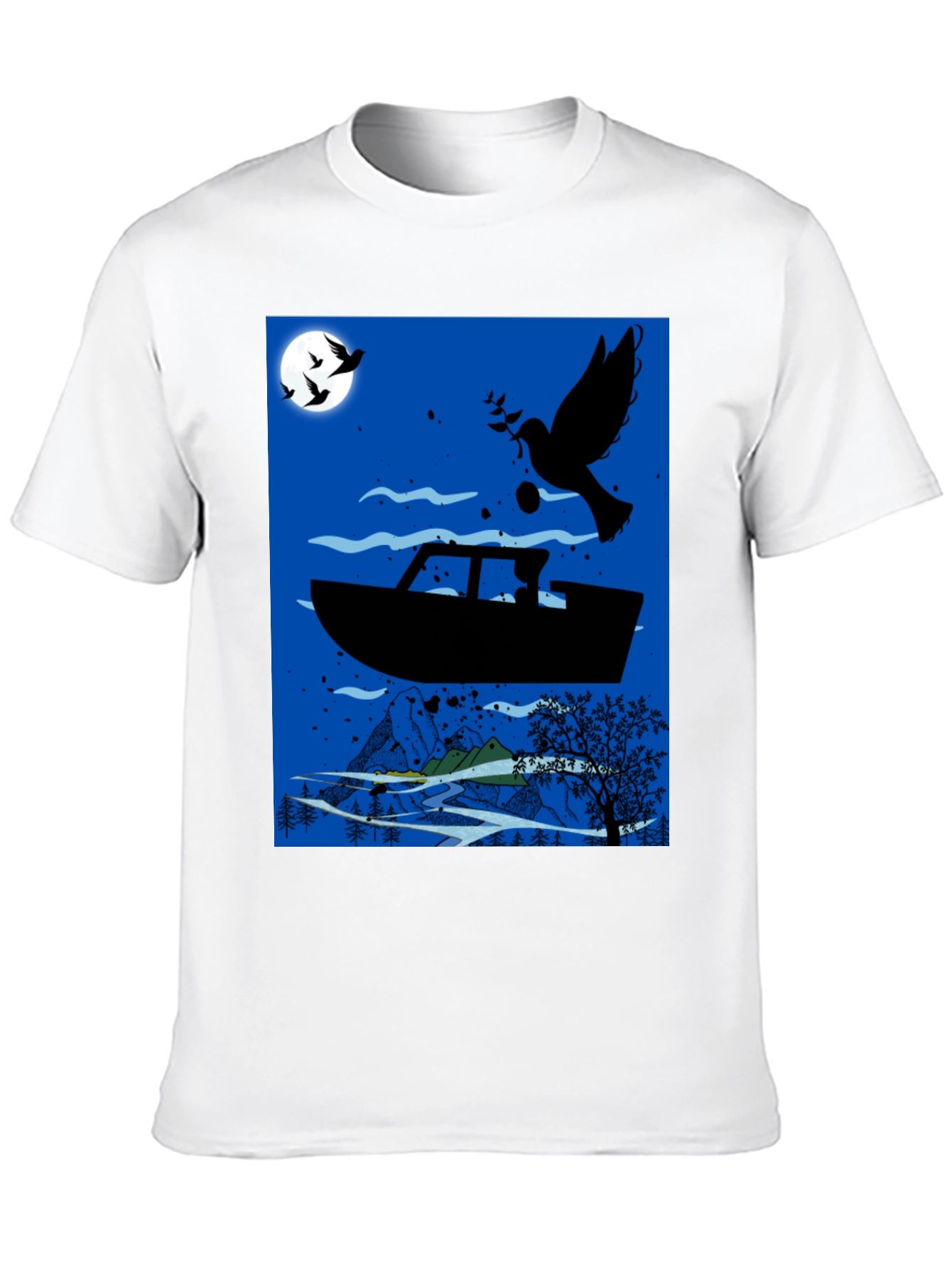 Peace Dove Boat Graphic Tee - Black Cotton Blend