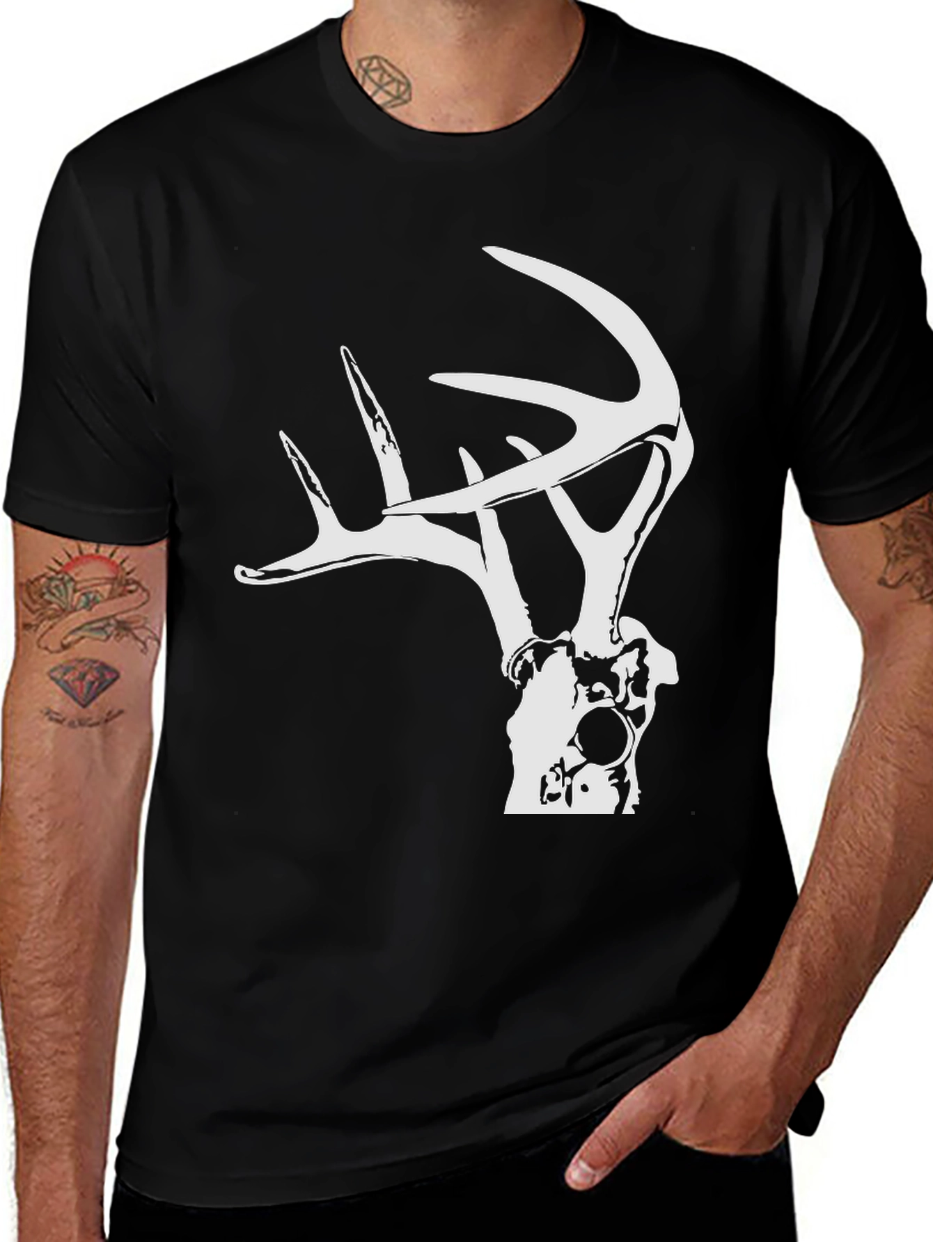 Deer Antler Graphic Tee - Black Cotton Blend
