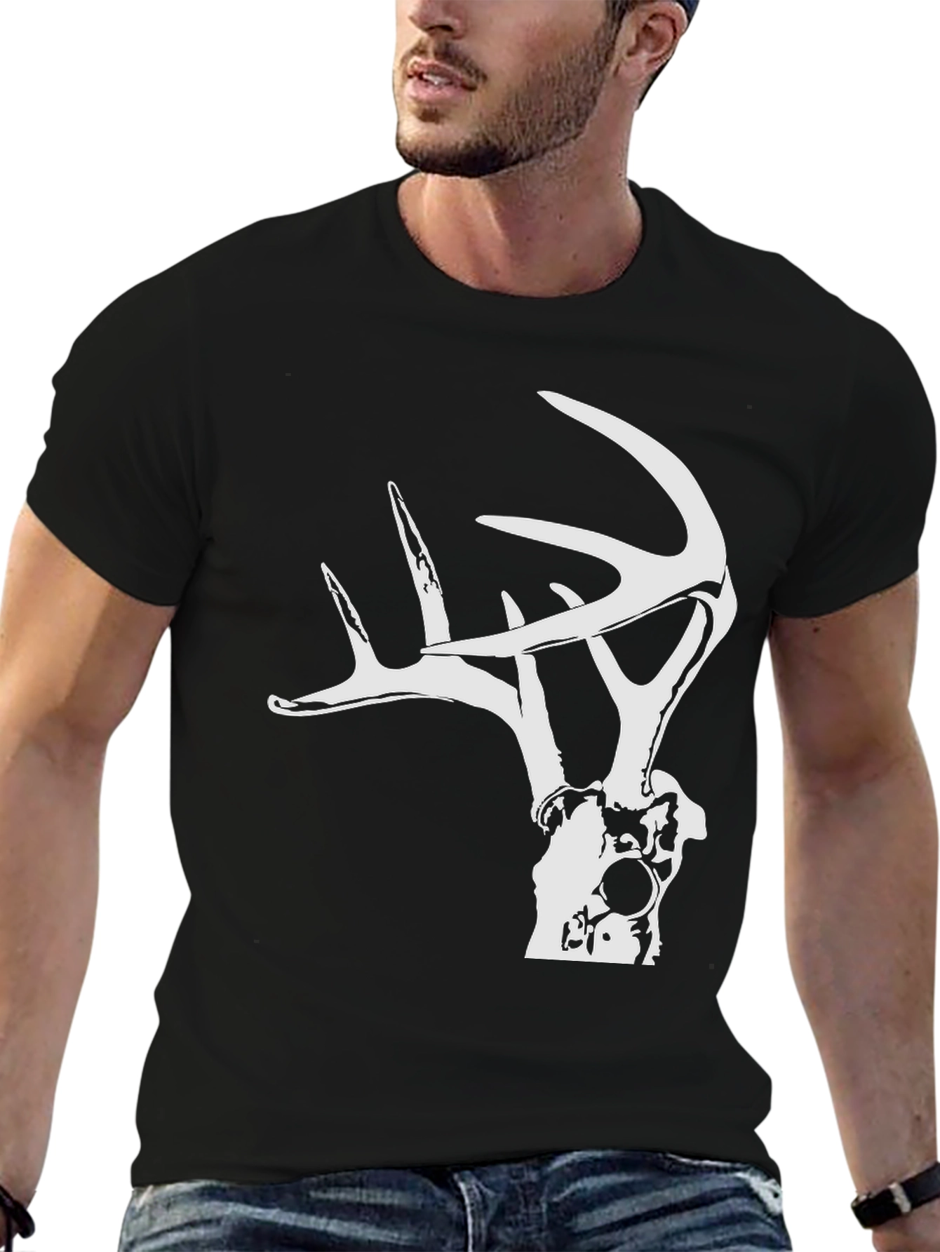 Deer Antler Graphic Tee - Black Cotton Blend