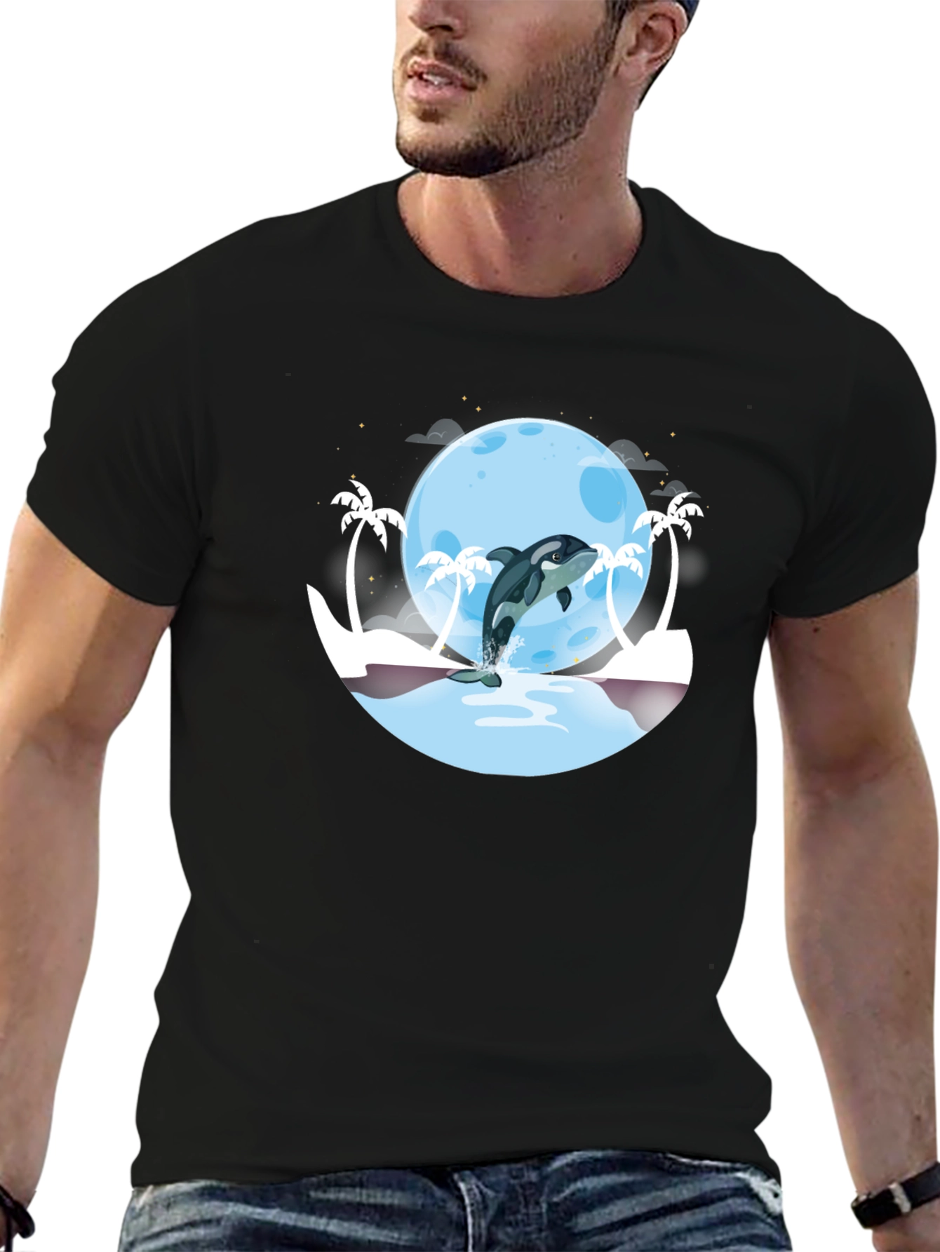 Orca Moon T-Shirt - Black Graphic Tee