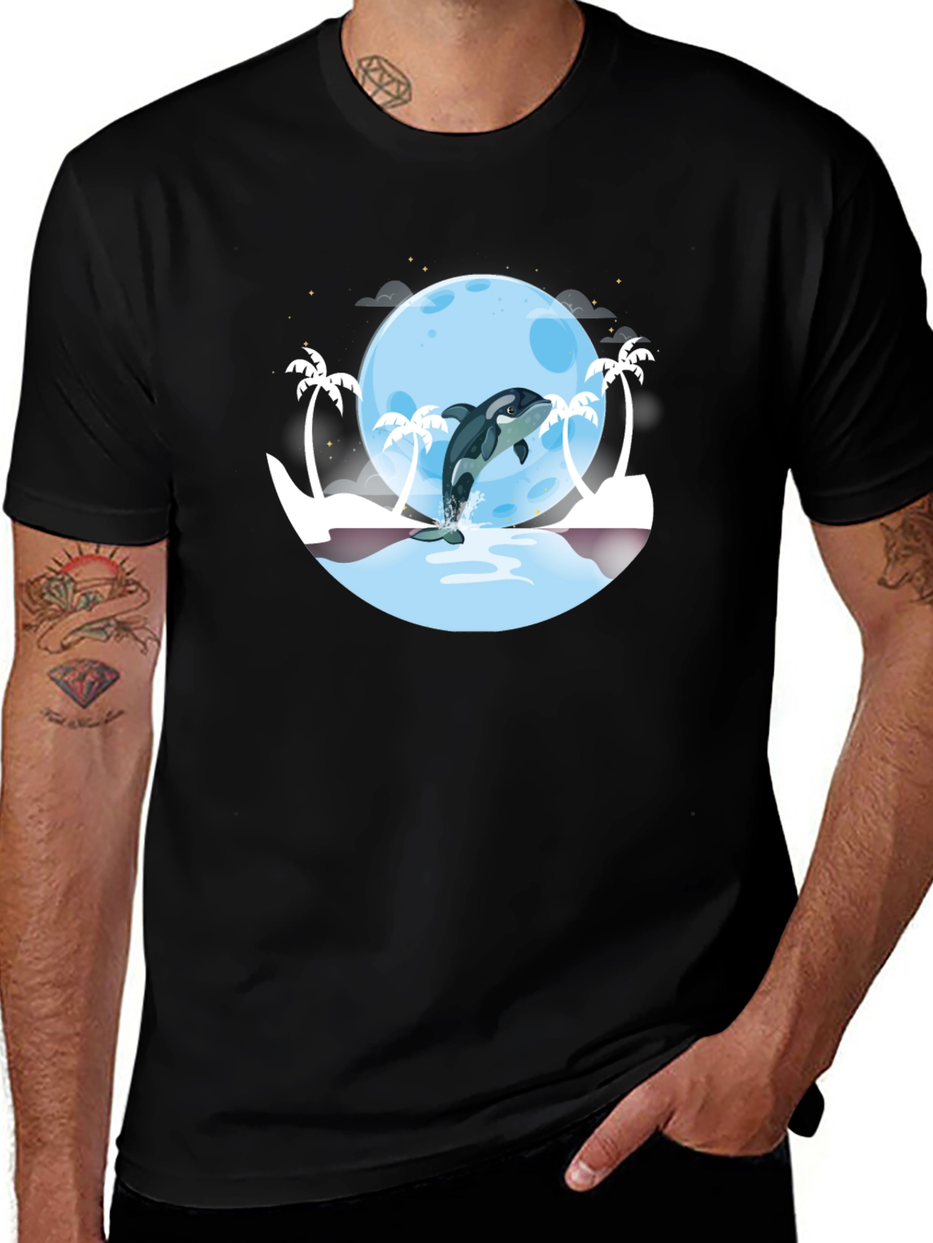 Orca Moon T-Shirt - Black Graphic Tee