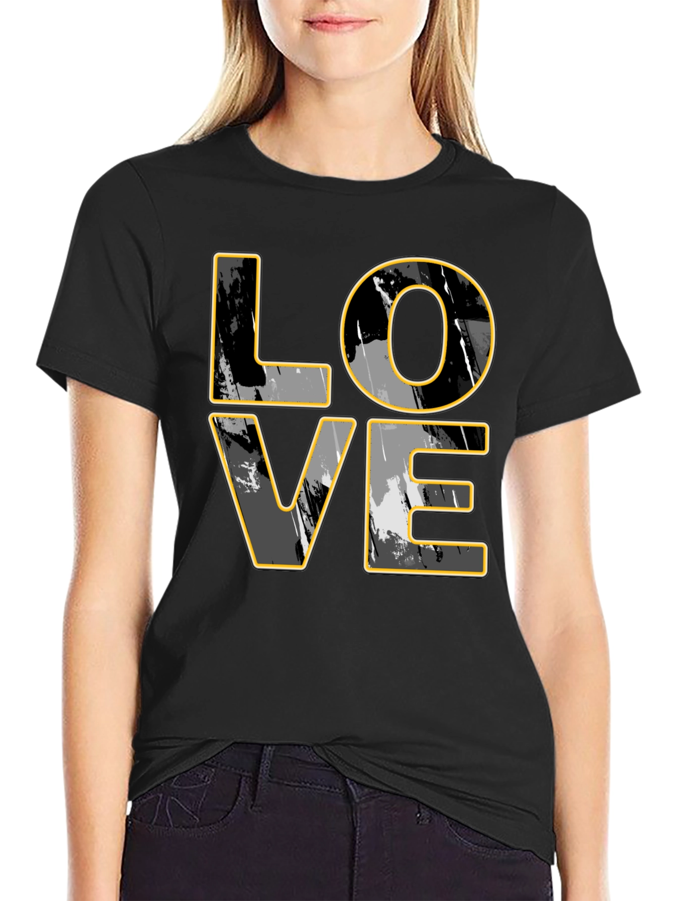 Stylish LOVE Graphic Print Mens Black T-Shirt