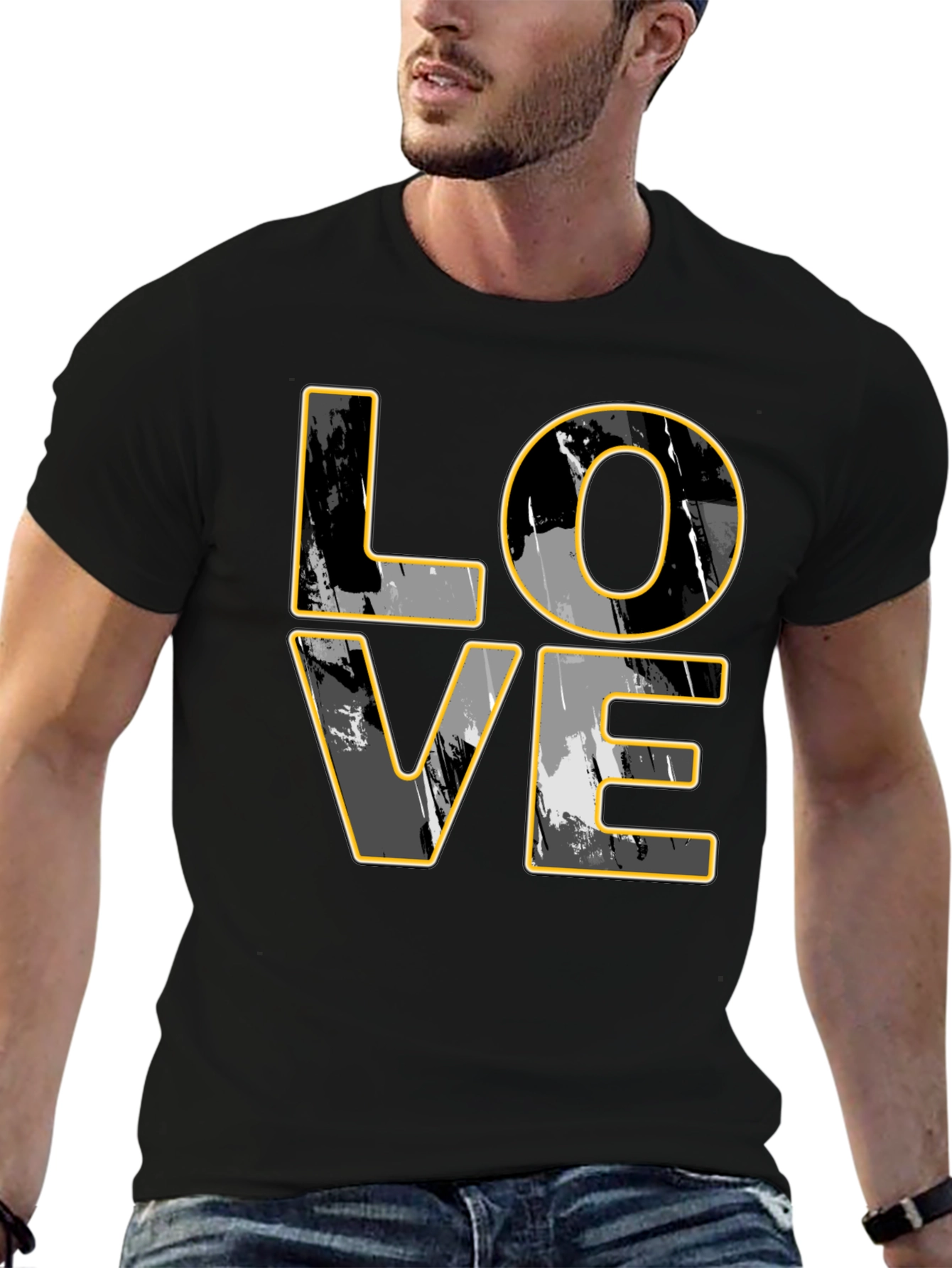 Stylish LOVE Graphic Print Mens Black T-Shirt