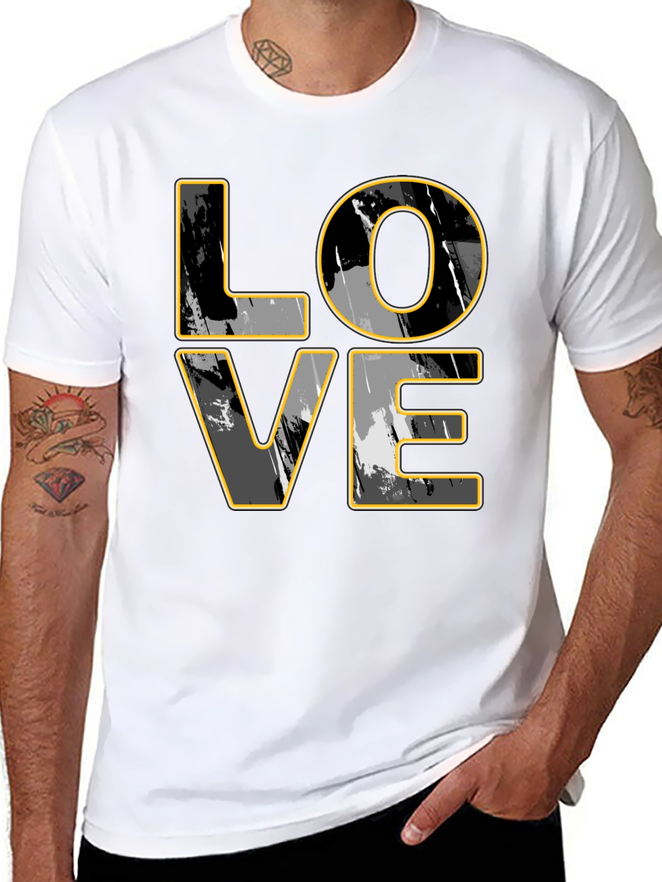 Stylish LOVE Graphic Print Mens Black T-Shirt
