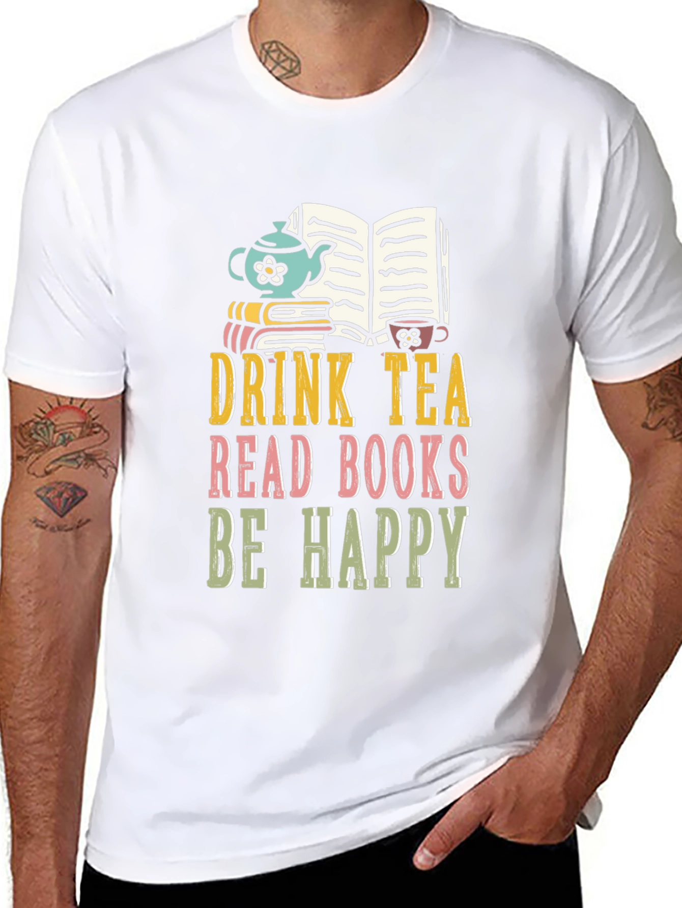 Drink Tea Read Books Be Happy Graphic Tee