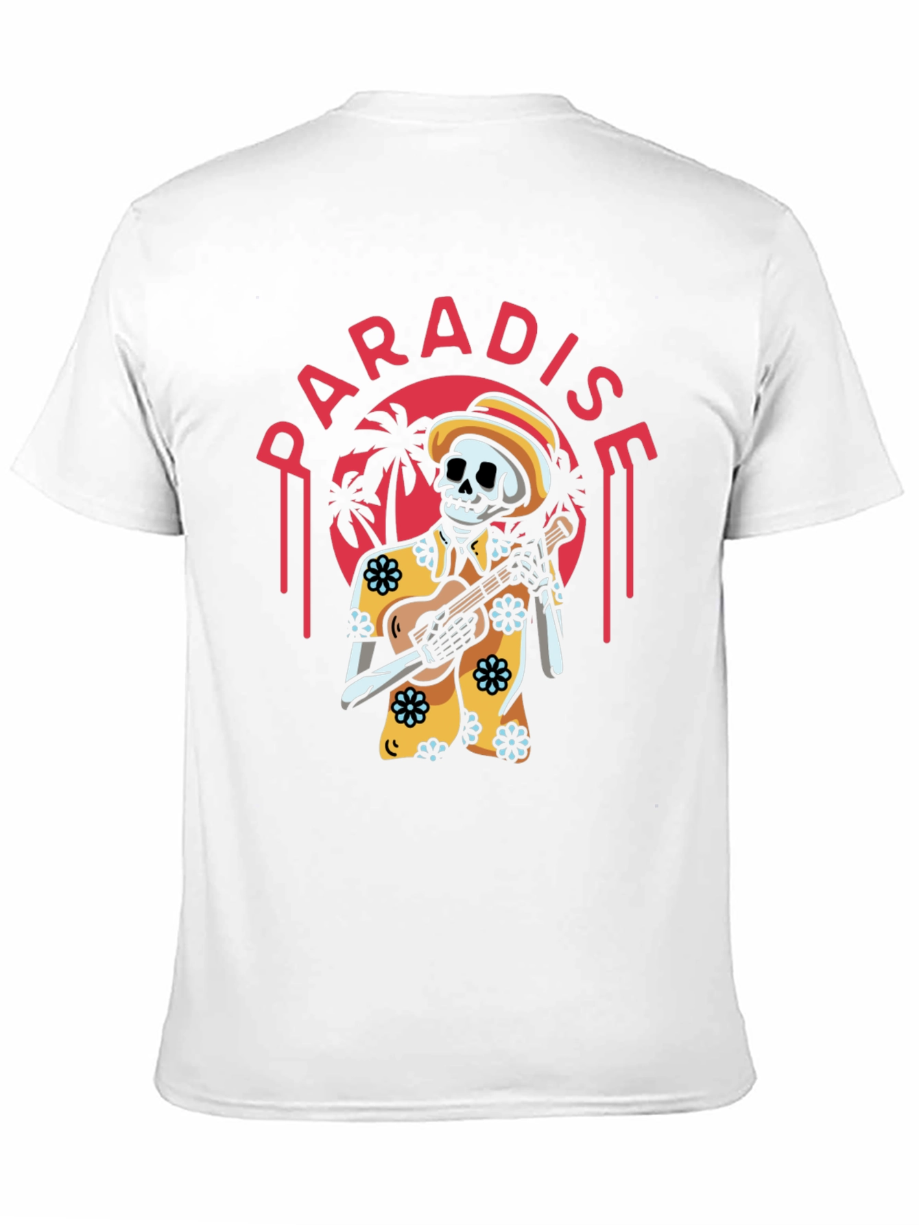 Paradise Skeleton Playing Ukulele Graphic Tee
