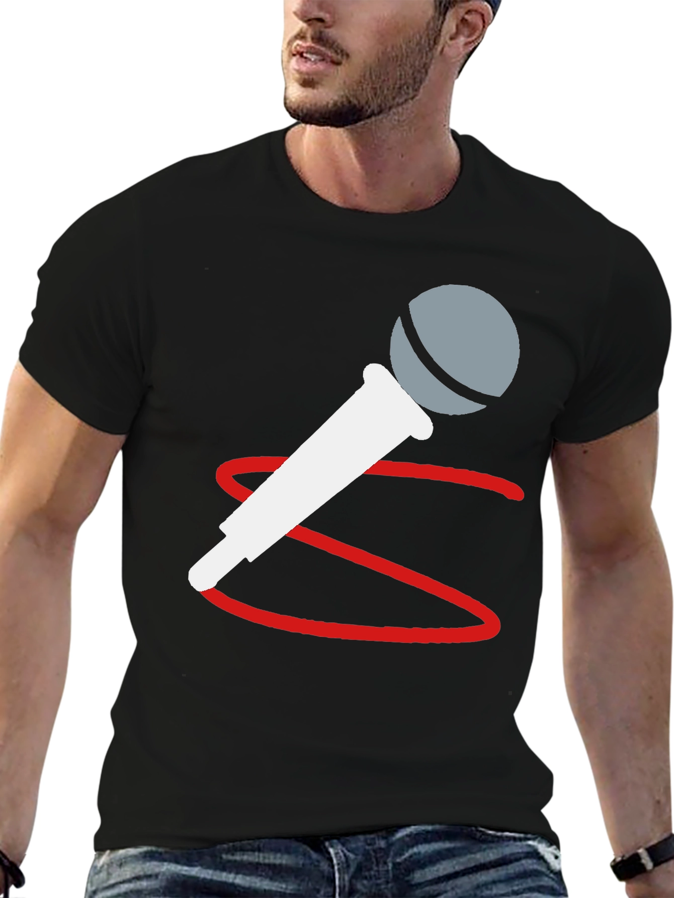 Microphone Graphic Tee - Black Casual T-Shirt