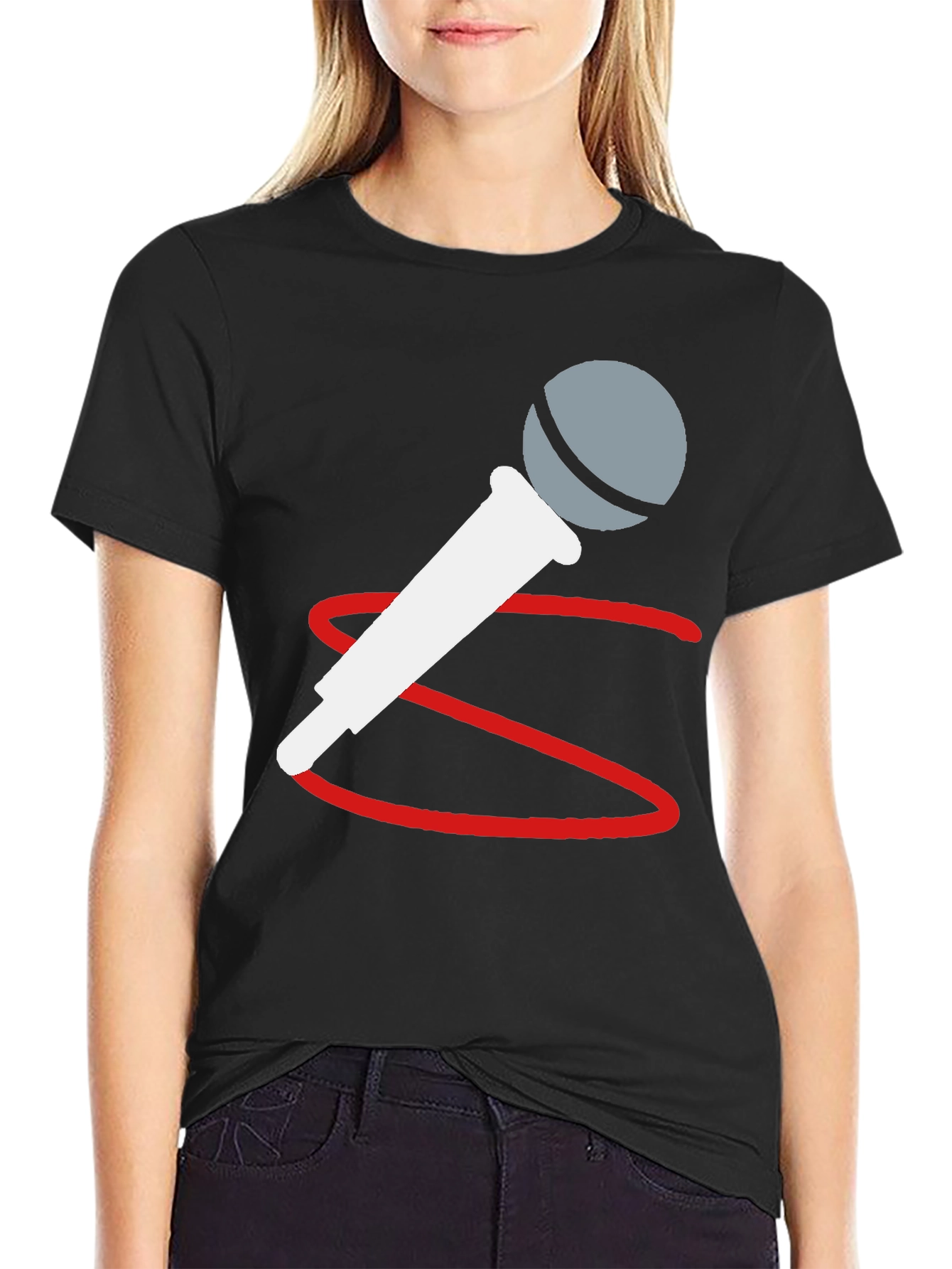Microphone Graphic Tee - Black Casual T-Shirt