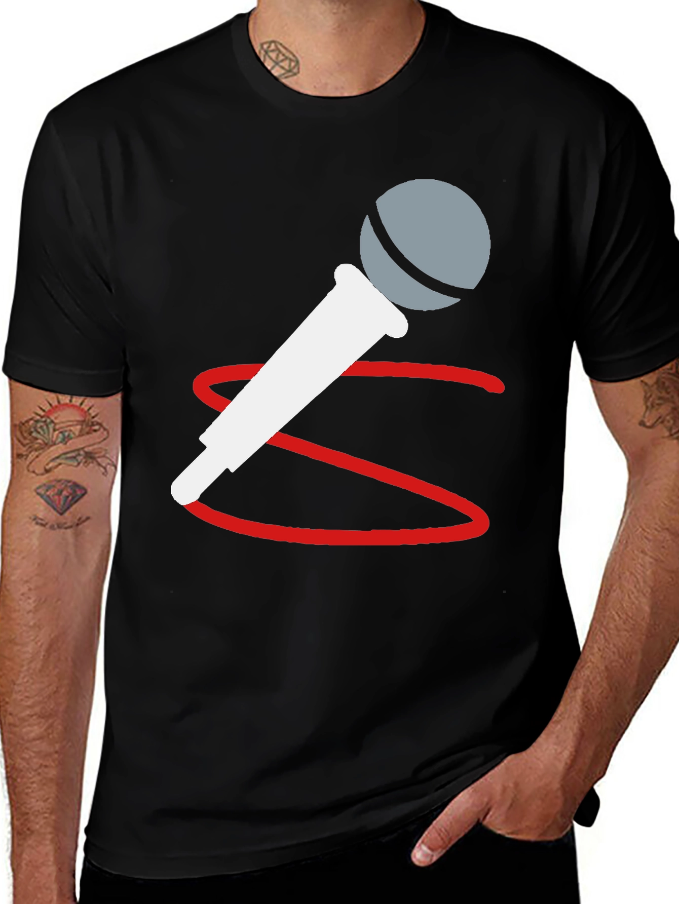 Microphone Graphic Tee - Black Casual T-Shirt