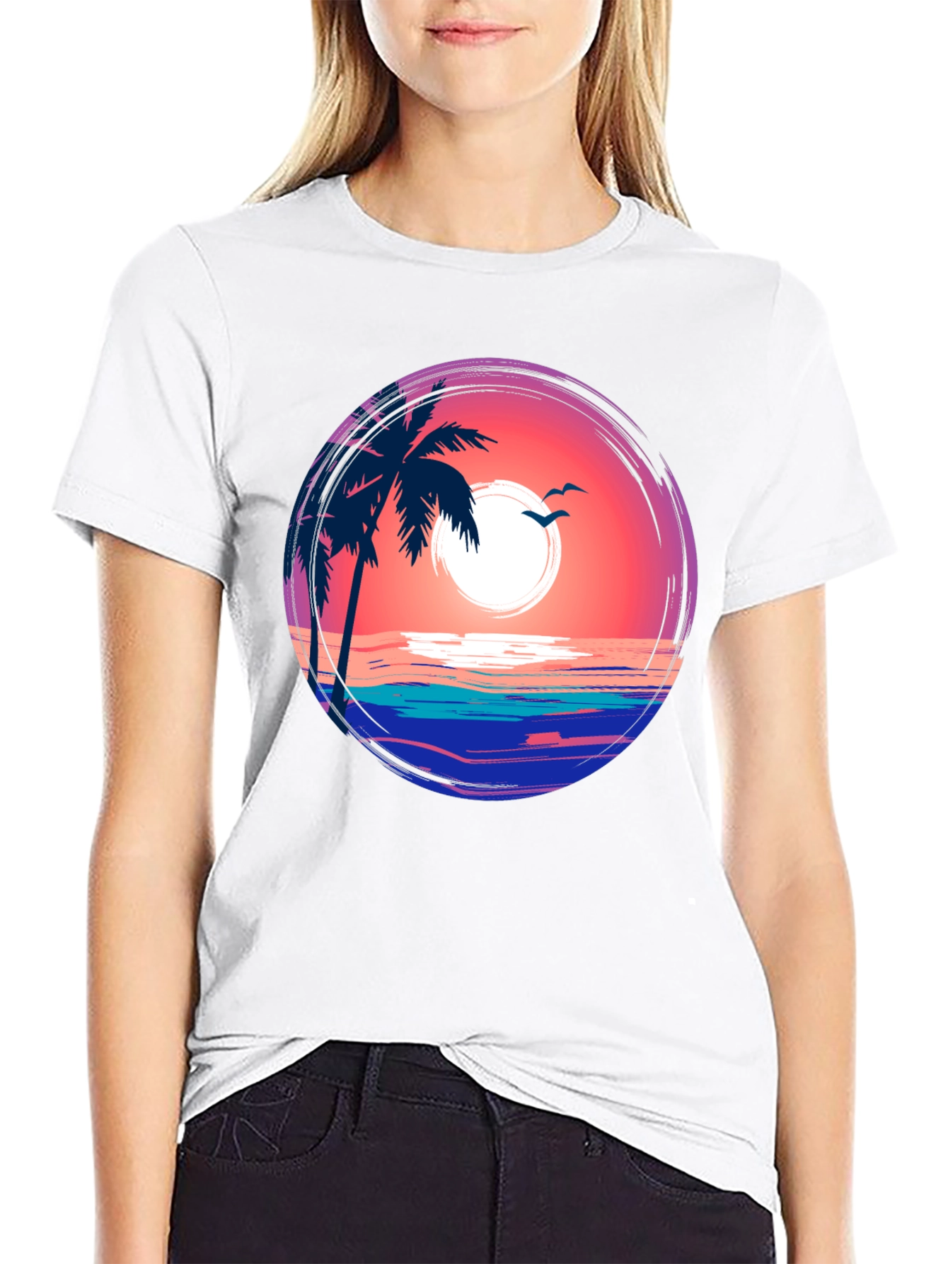 Tropical Sunset Palm Tree Graphic Tee