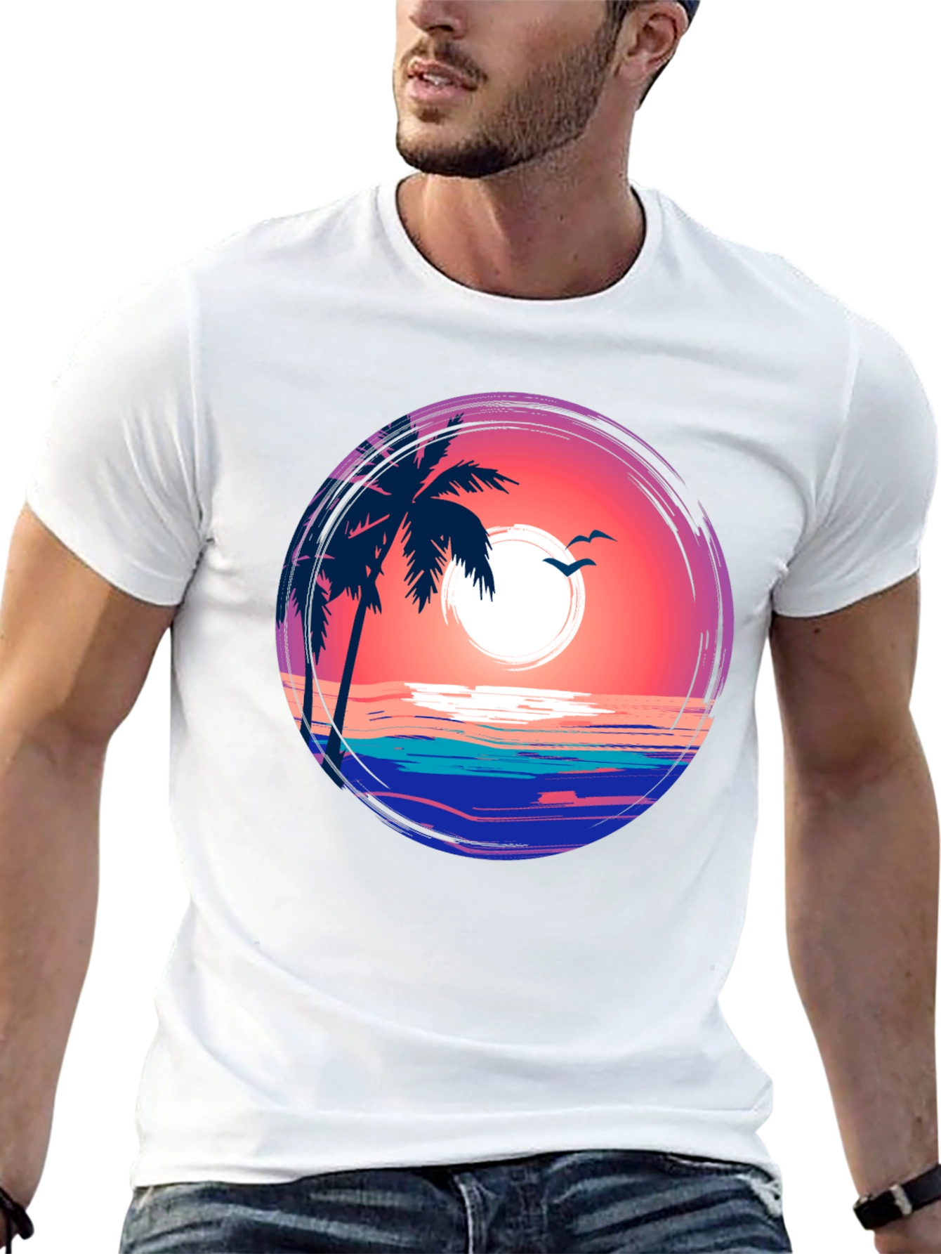 Tropical Sunset Palm Tree Graphic Tee