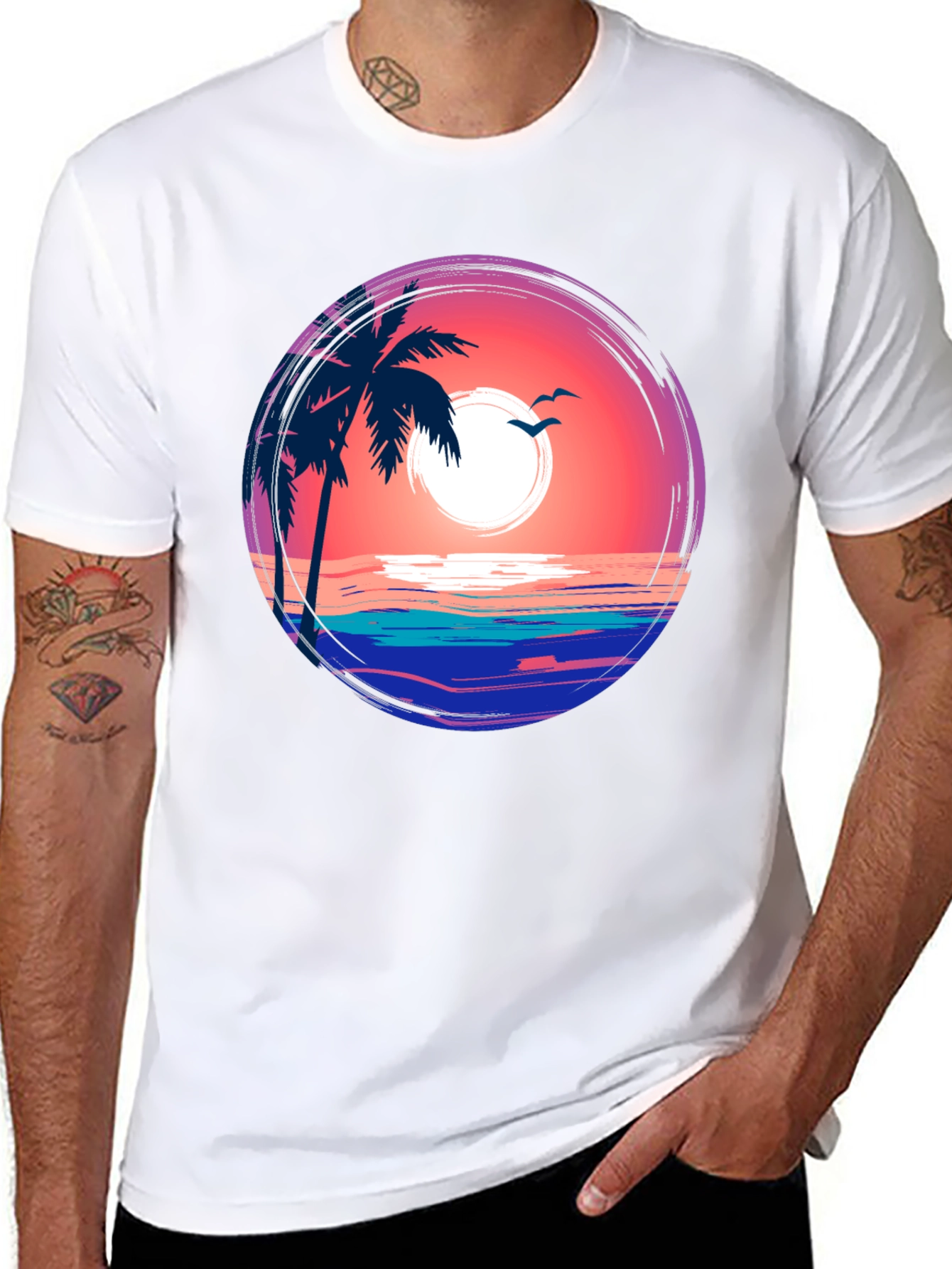 Tropical Sunset Palm Tree Graphic Tee