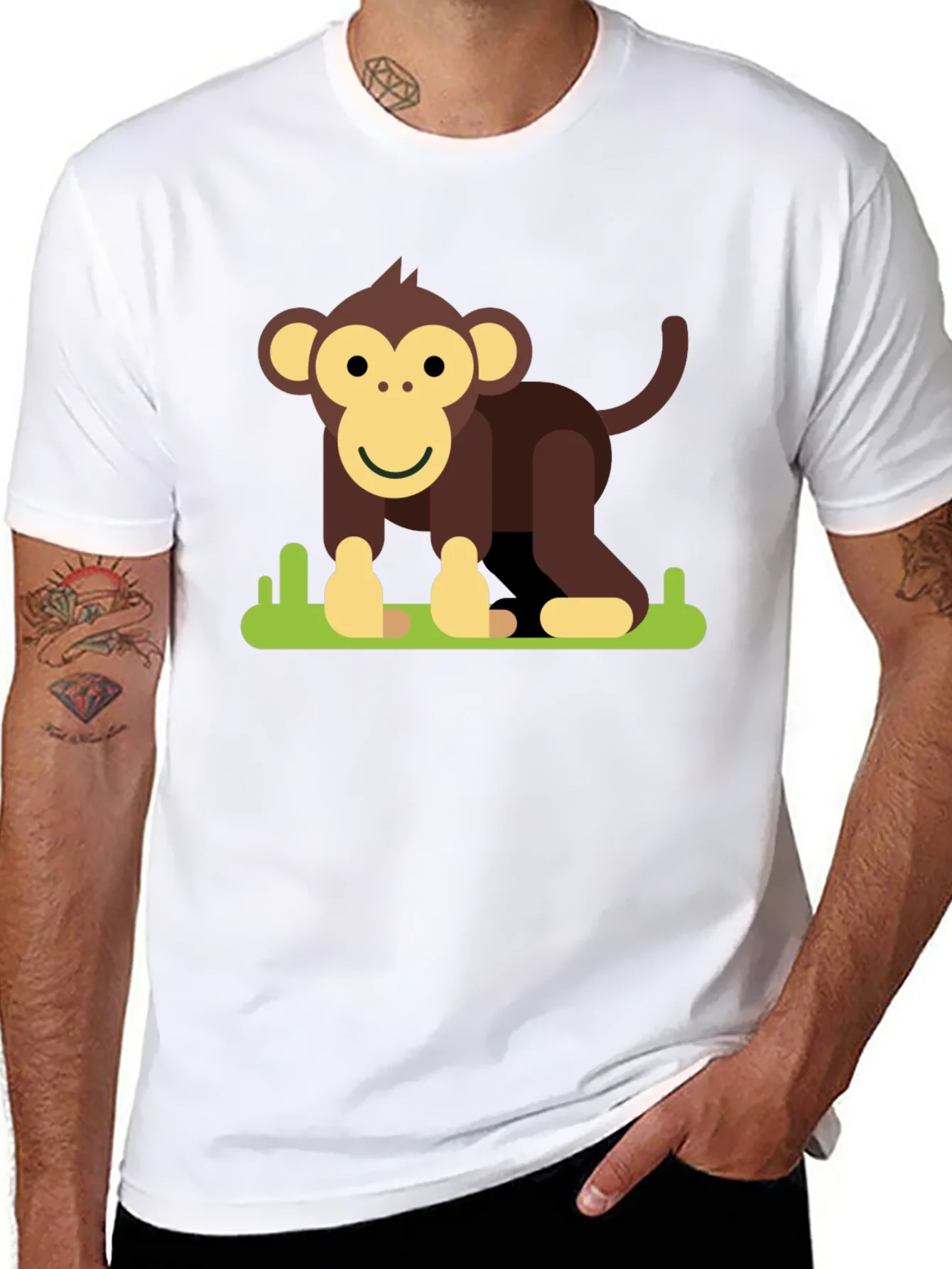 Cartoon Monkey Graphic Tee - Black Cotton T-Shirt