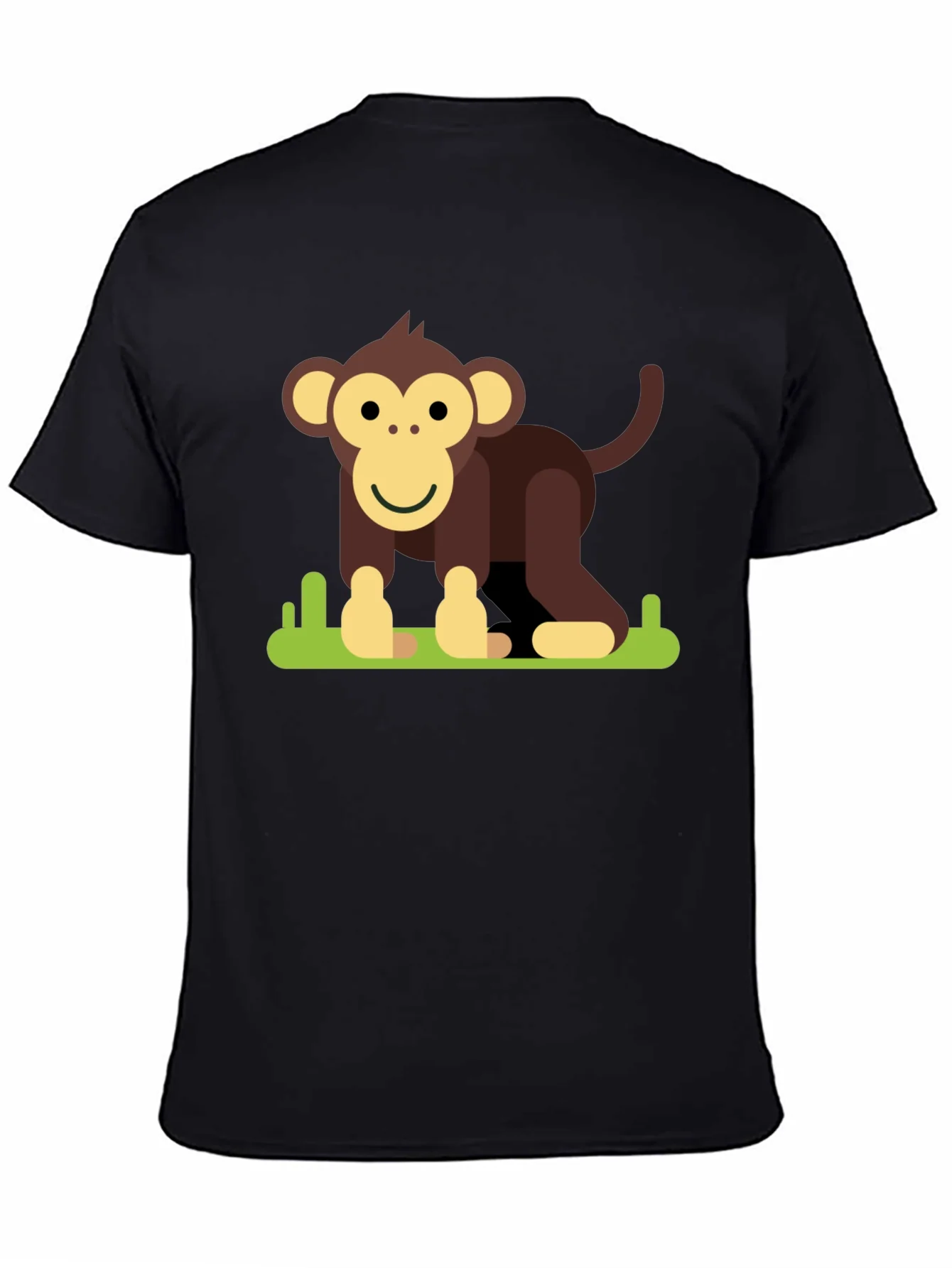 Cartoon Monkey Graphic Tee - Black Cotton T-Shirt