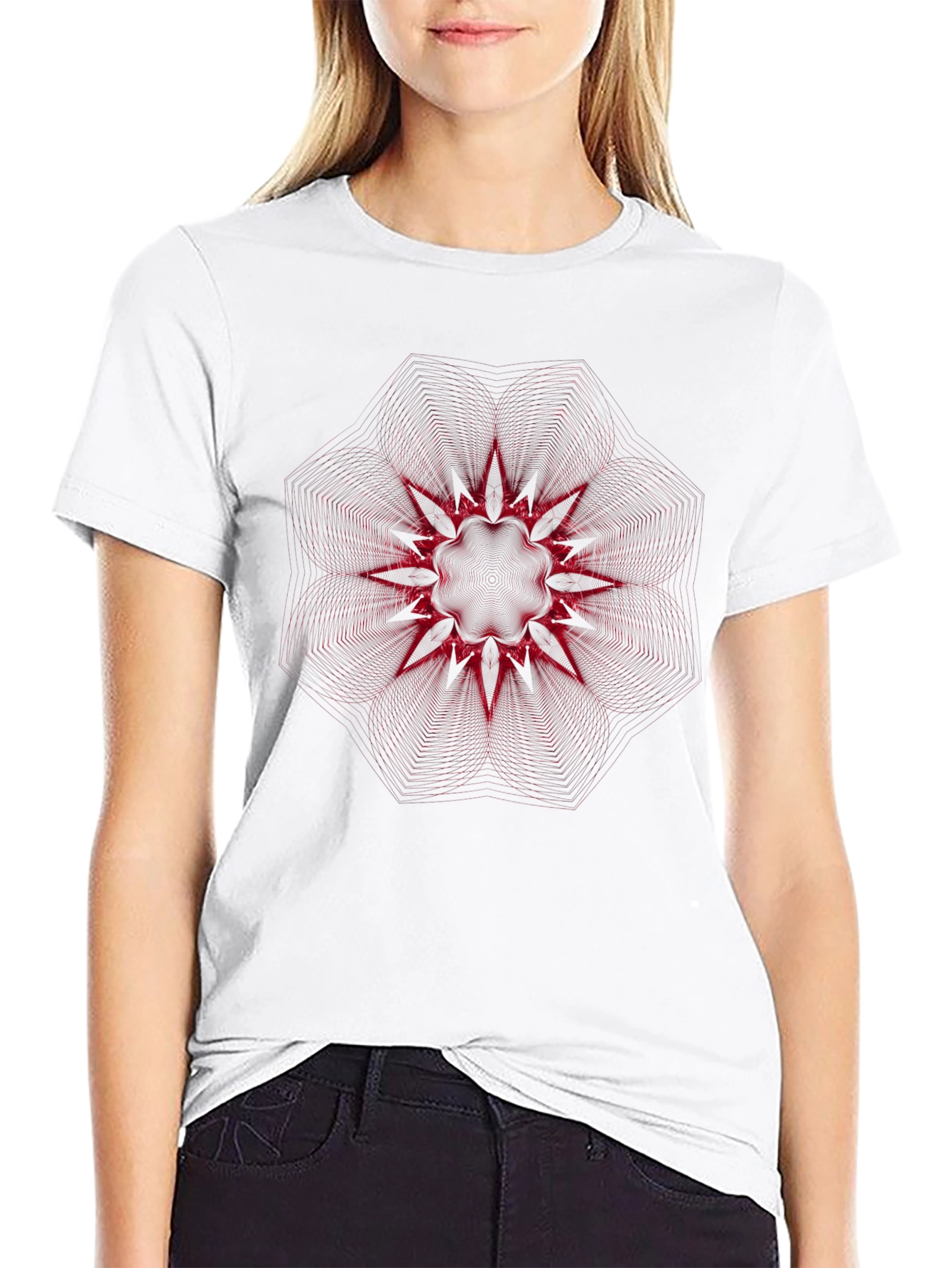 Abstract Red Starburst Graphic Black T-Shirt