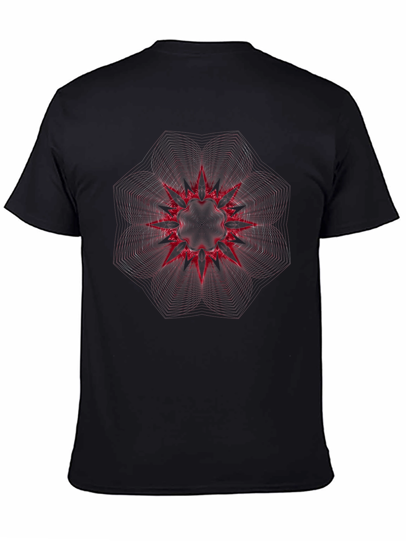 Abstract Red Starburst Graphic Black T-Shirt