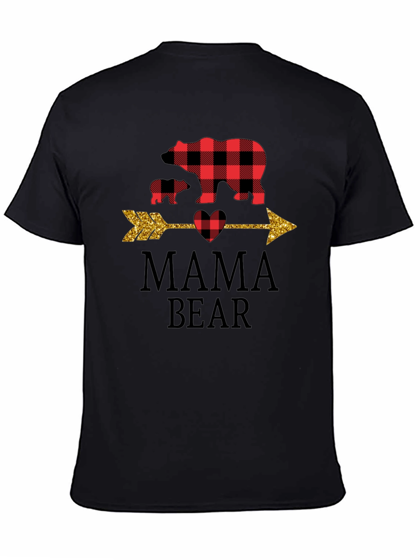 Mama Bear Graphic Tee - Cute Plaid Bear Design